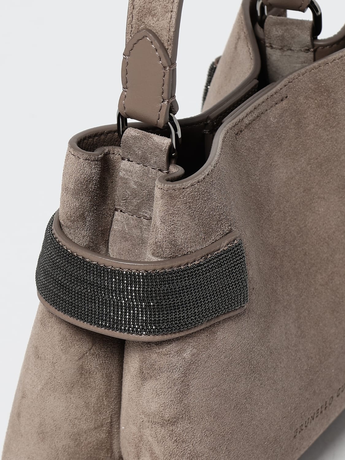 BRUNELLO CUCINELLI BORSA MINI: Borsa Brunello Cucinelli in camoscio con monile, Tortora - Img 4
