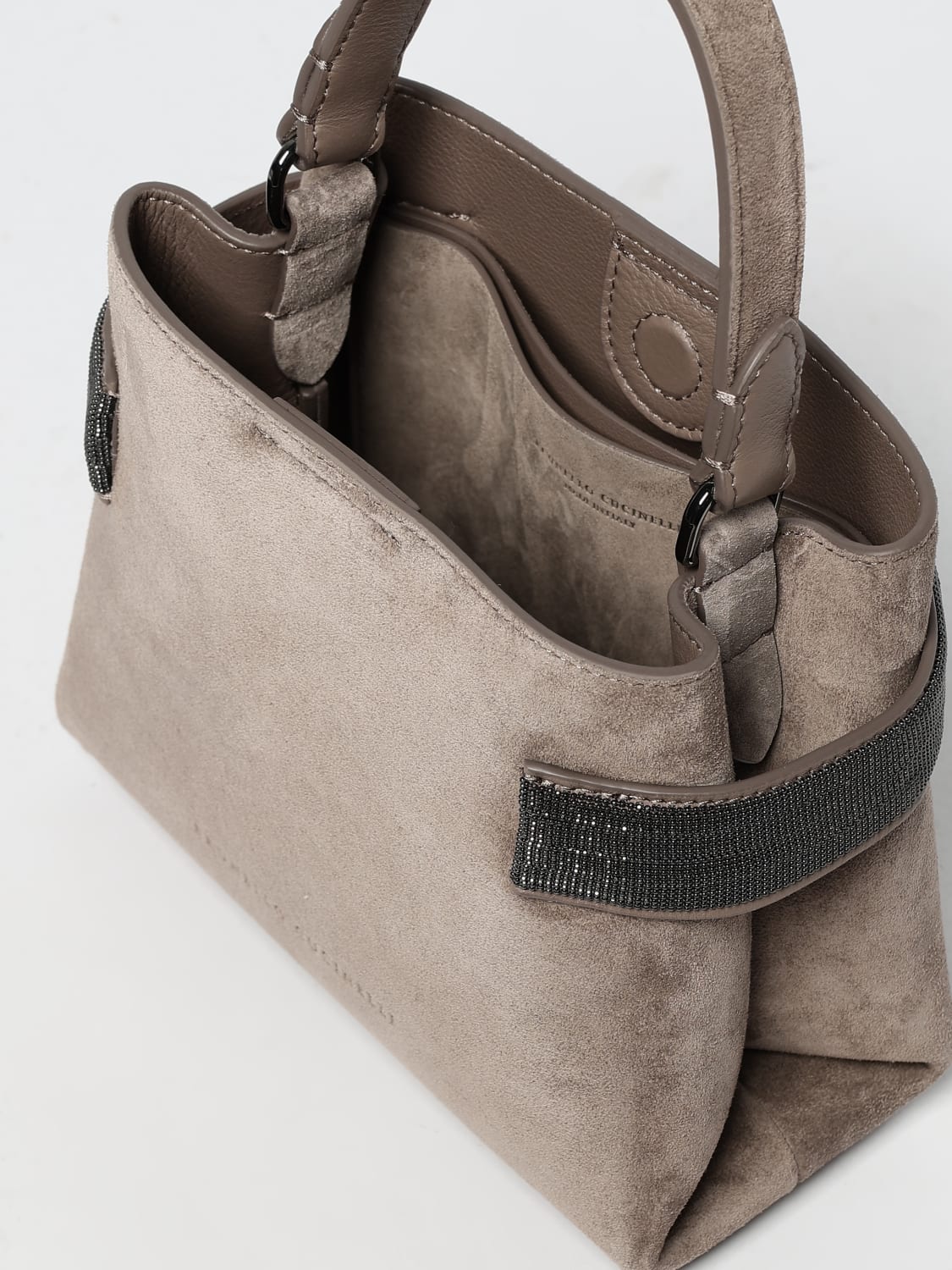 BRUNELLO CUCINELLI BORSA MINI: Borsa Brunello Cucinelli in camoscio con monile, Tortora - Img 5