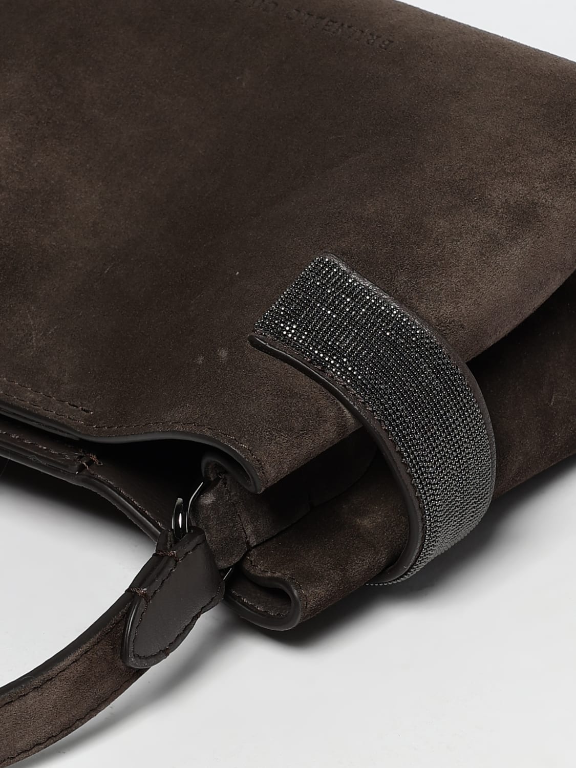 BRUNELLO CUCINELLI BORSA MINI: Borsa Brunello Cucinelli in camoscio con monile, Moro - Img 4