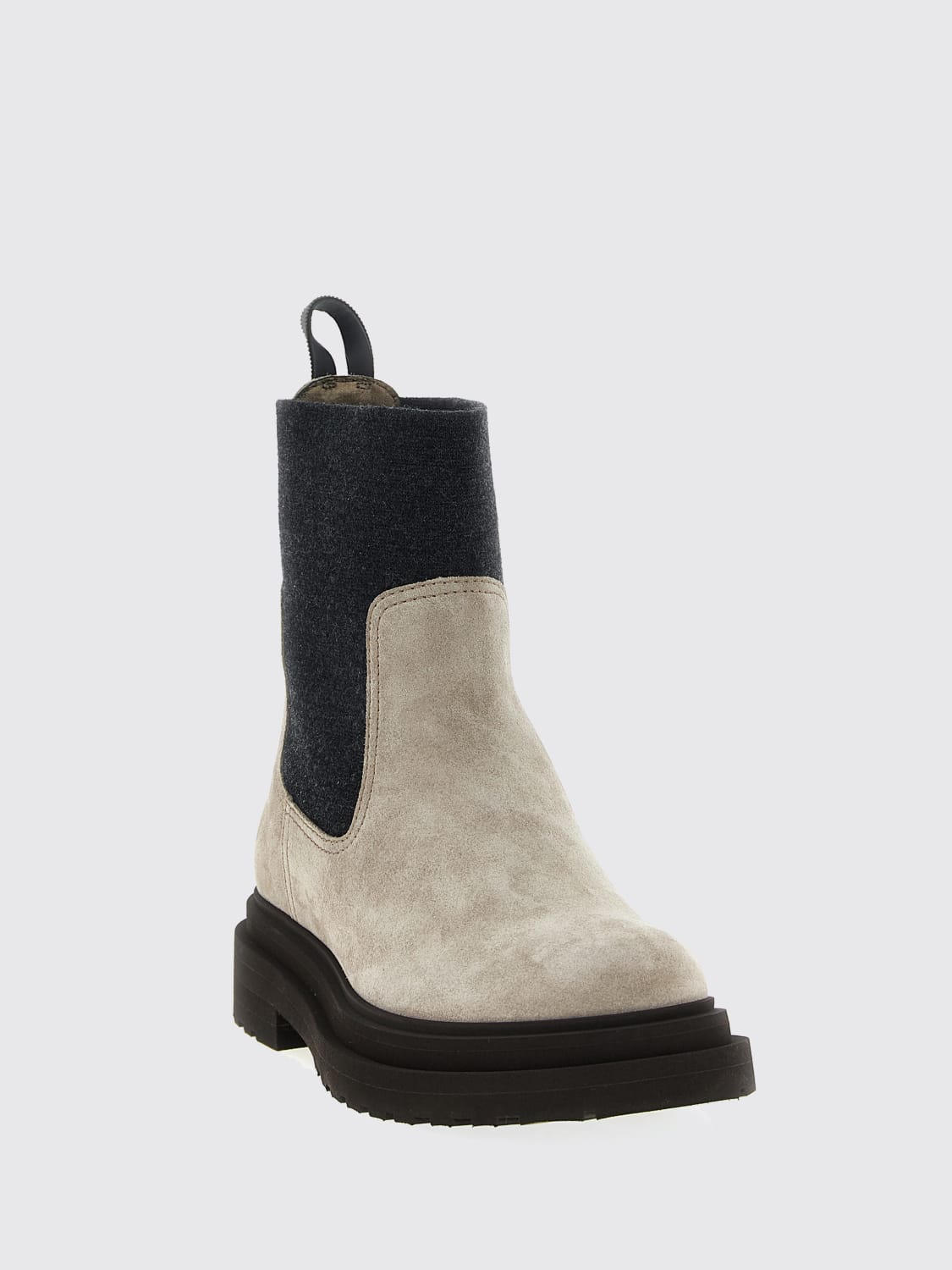 BRUNELLO CUCINELLI STIVALI: Stivaletto Brunello Cucinelli in camoscio con tirante gioiello , Beige - Img 2