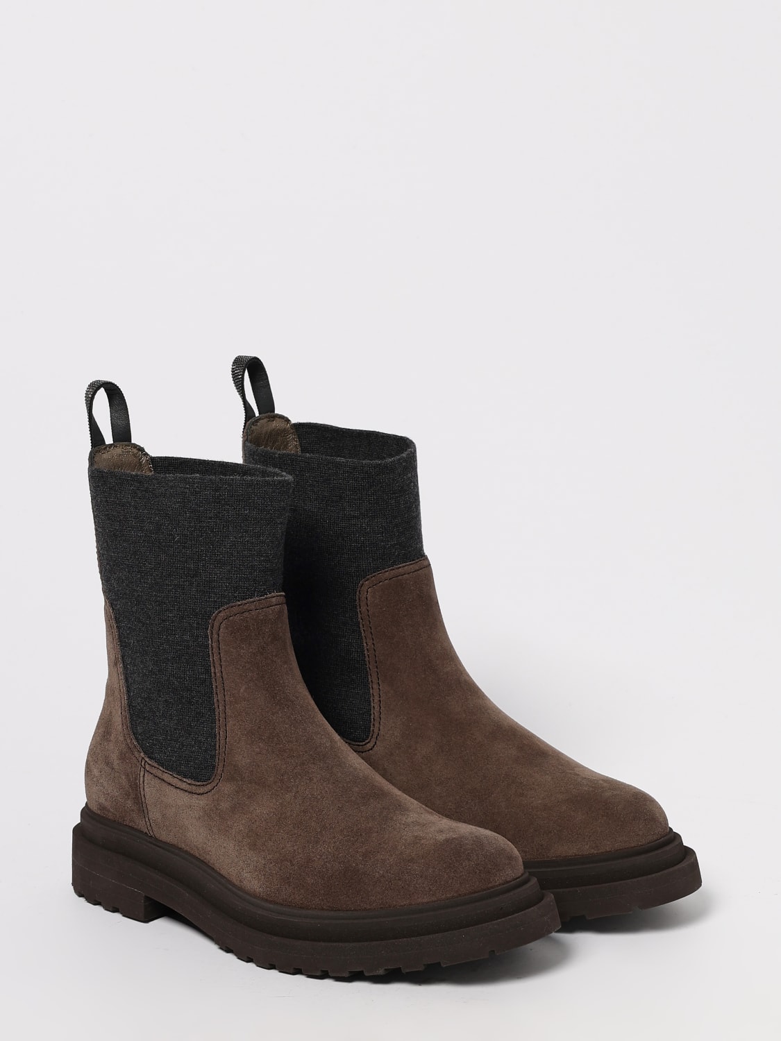 BRUNELLO CUCINELLI STIVALI: Stivaletto Brunello Cucinelli in camoscio con tirante gioiello , Moro - Img 2