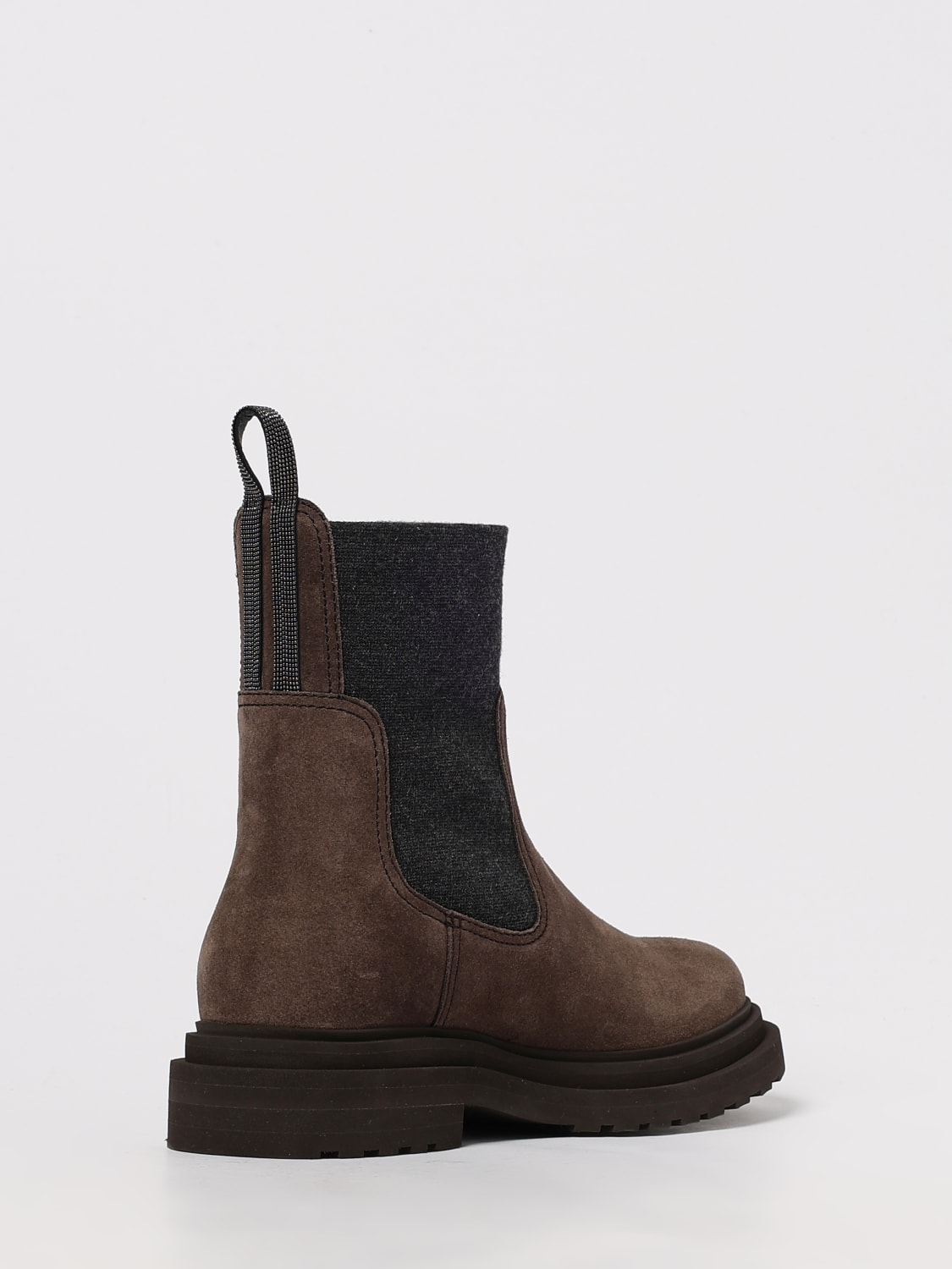 BRUNELLO CUCINELLI STIVALI: Stivaletto Brunello Cucinelli in camoscio con tirante gioiello , Moro - Img 3