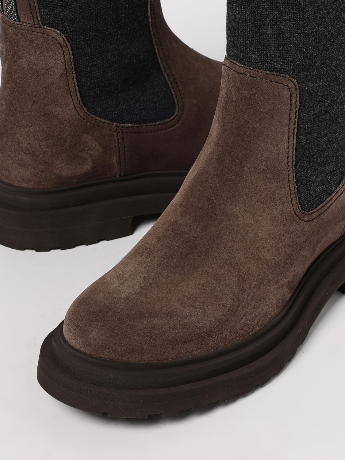 BRUNELLO CUCINELLI STIVALI: Stivaletto Brunello Cucinelli in camoscio con tirante gioiello , Moro - Img 4