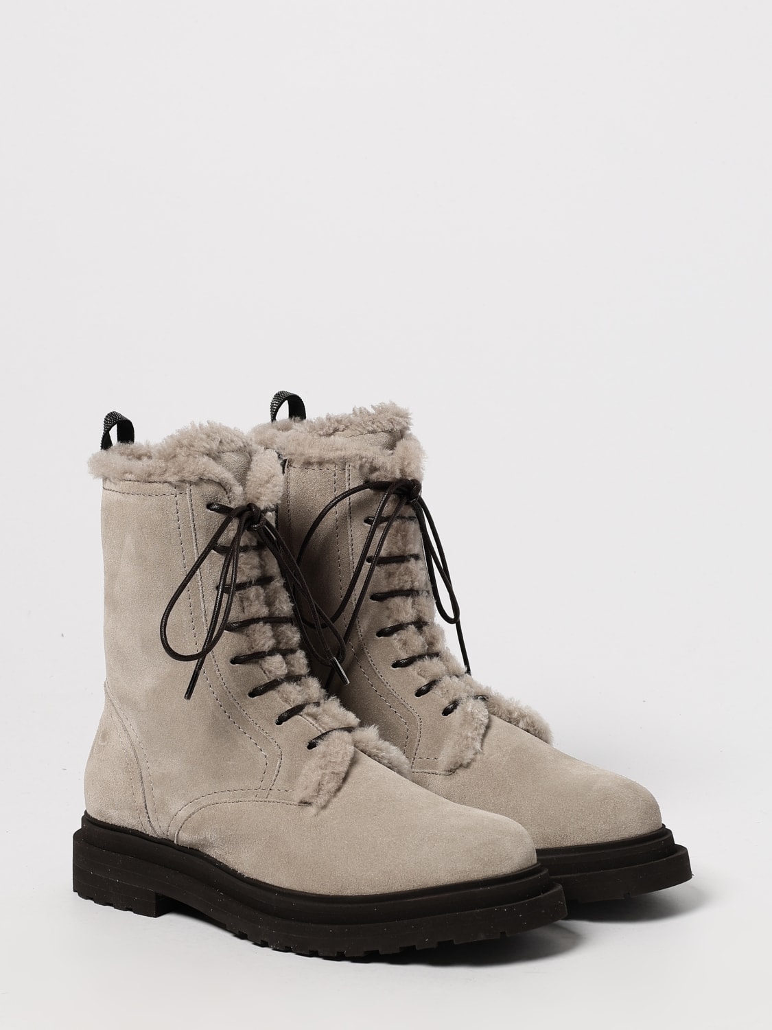 BRUNELLO CUCINELLI STIVALI: Stivaletto Brunello Cucinelli in camoscio e shearling con monile , Ghiaccio - Img 2