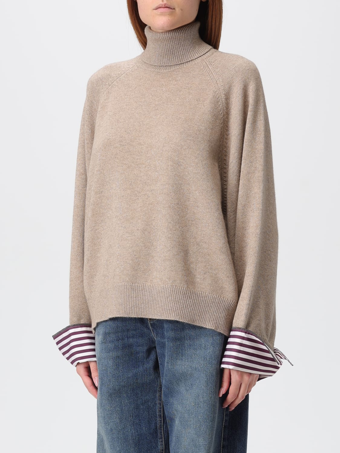 BRUNELLO CUCINELLI 毛衣: 毛衣 女士 Brunello Cucinelli, 米色 - Img 4