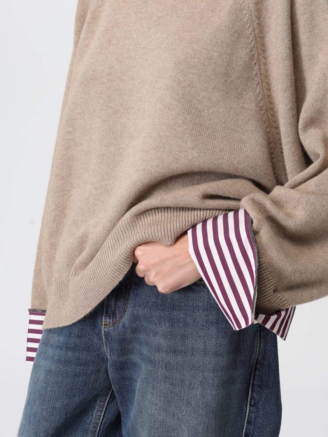 BRUNELLO CUCINELLI 毛衣: 毛衣 女士 Brunello Cucinelli, 米色 - Img 5