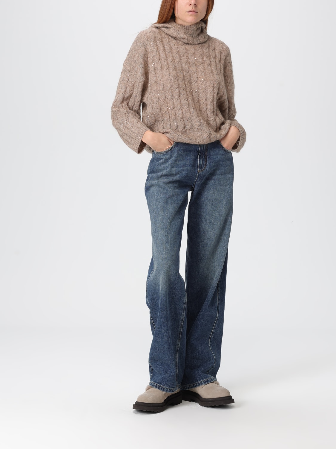 BRUNELLO CUCINELLI PULL: Pull femme Brunello Cucinelli, Beige - Img 2