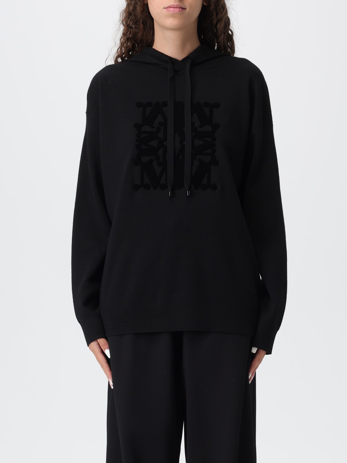 MAX MARA FELPA: Felpa in maglia Taddeo con monogram Max Mara, Nero - Img 1