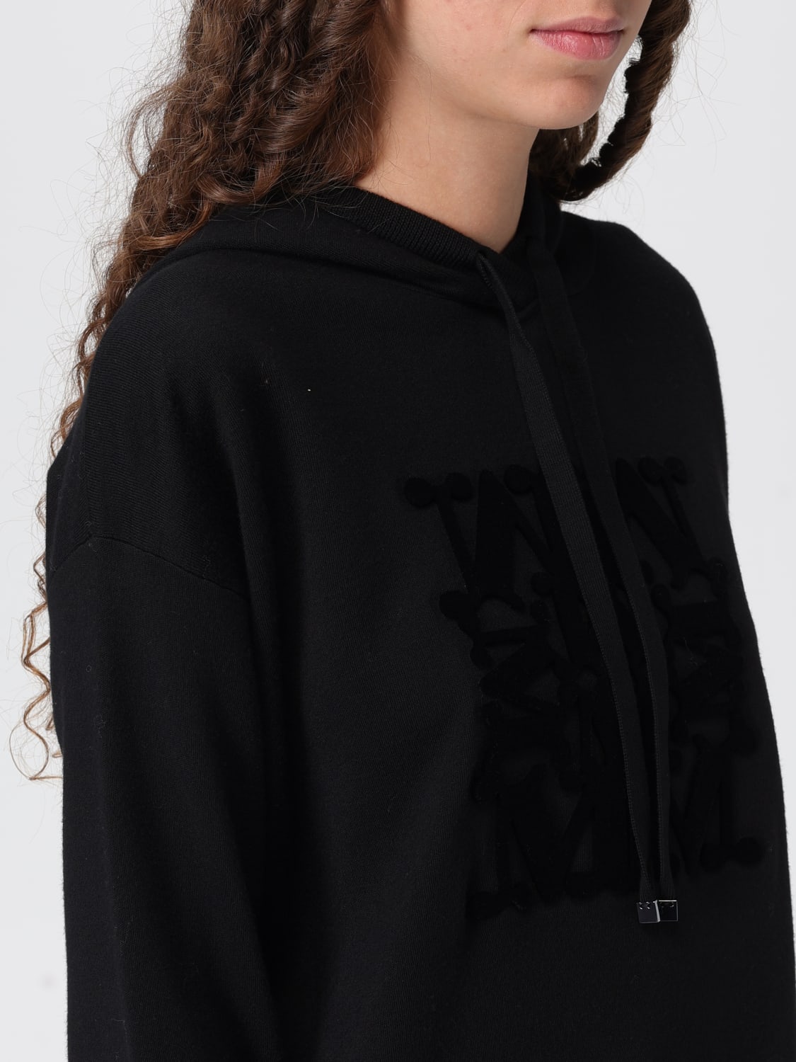 MAX MARA FELPA: Felpa in maglia Taddeo con monogram Max Mara, Nero - Img 5
