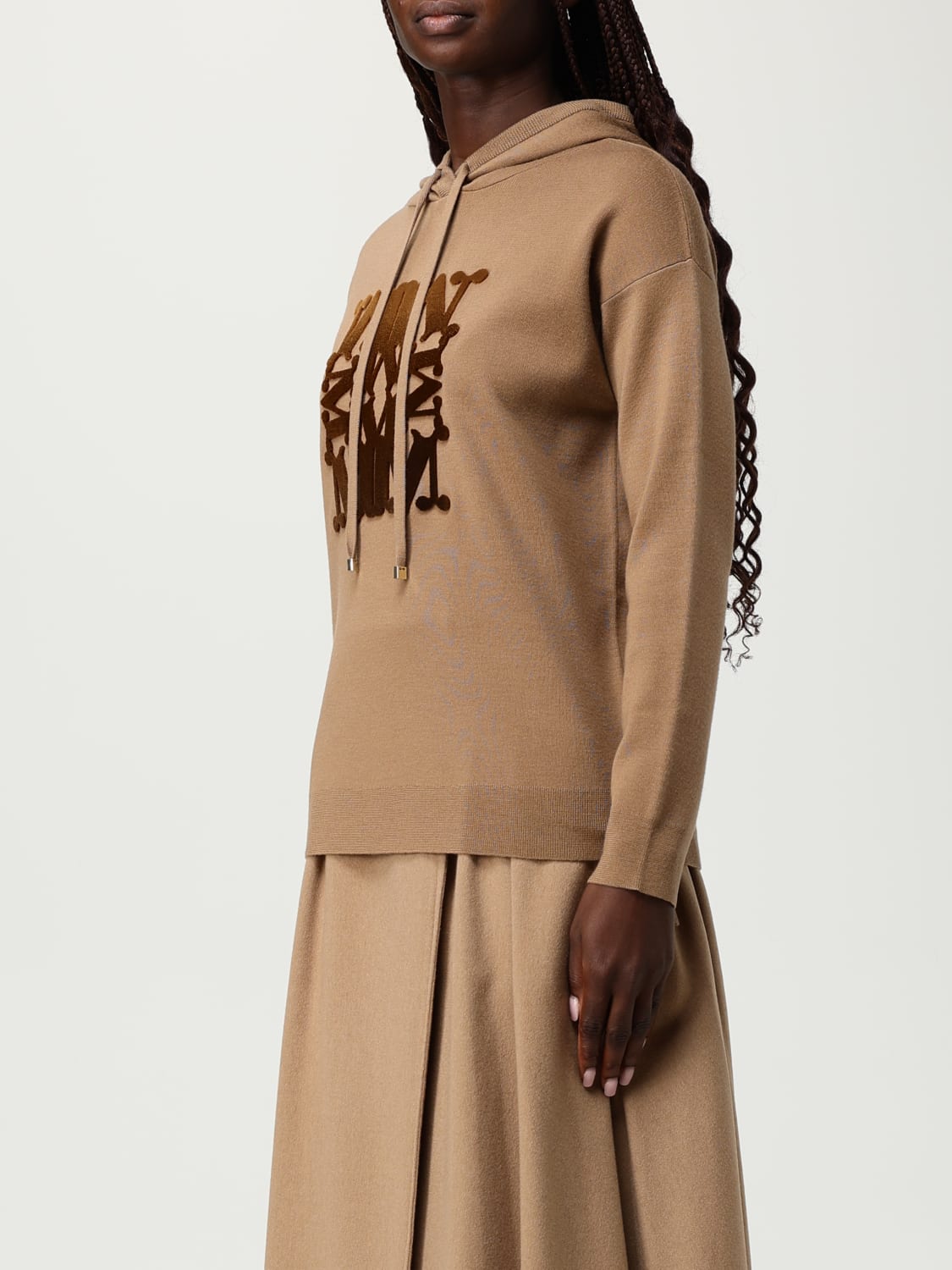 MAX MARA FELPA: Felpa in maglia Taddeo con monogram Max Mara, Cammello - Img 4