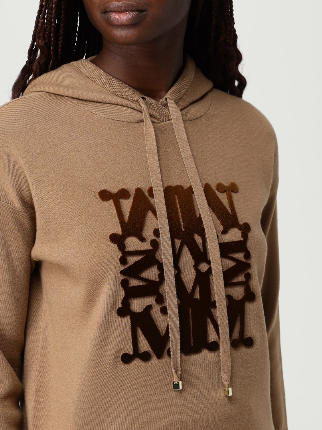 MAX MARA FELPA: Felpa in maglia Taddeo con monogram Max Mara, Cammello - Img 5