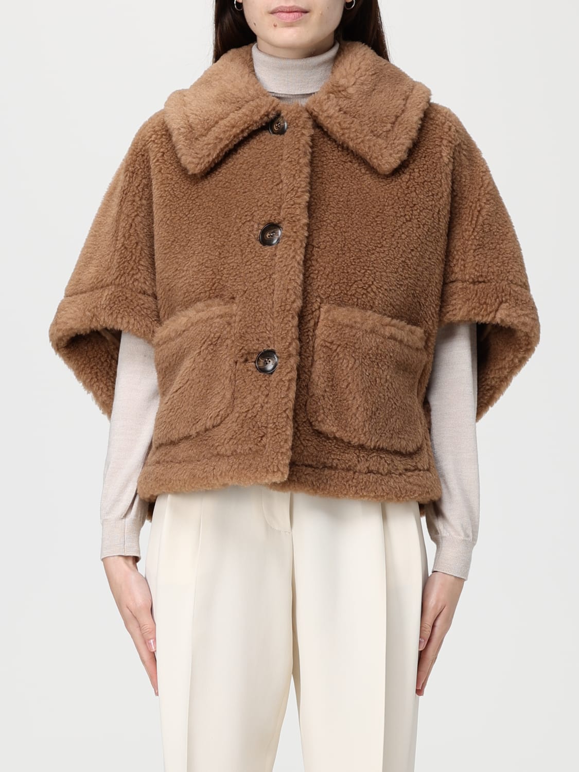MAX MARA FUR COAT: Cape woman Max Mara, Camel - Img 1