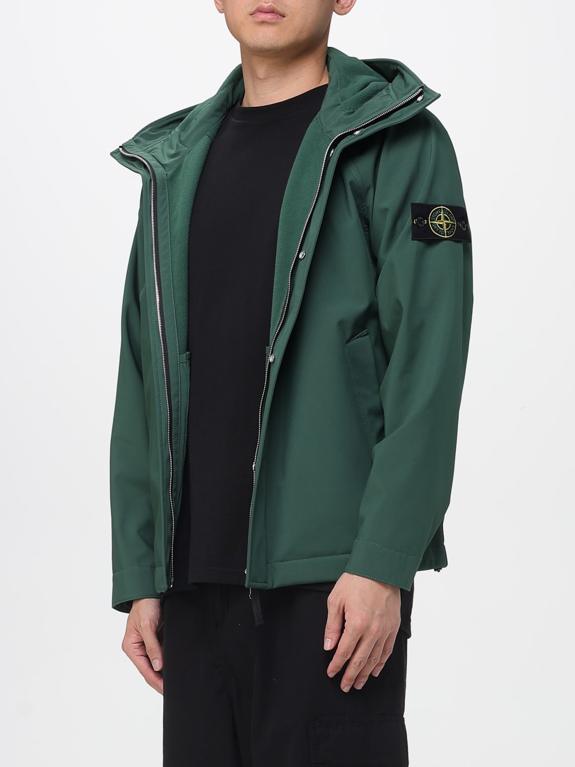 STONE ISLAND GIACCA: Giacca con cappuccio Soft shell Stone Island, Verde - Img 3