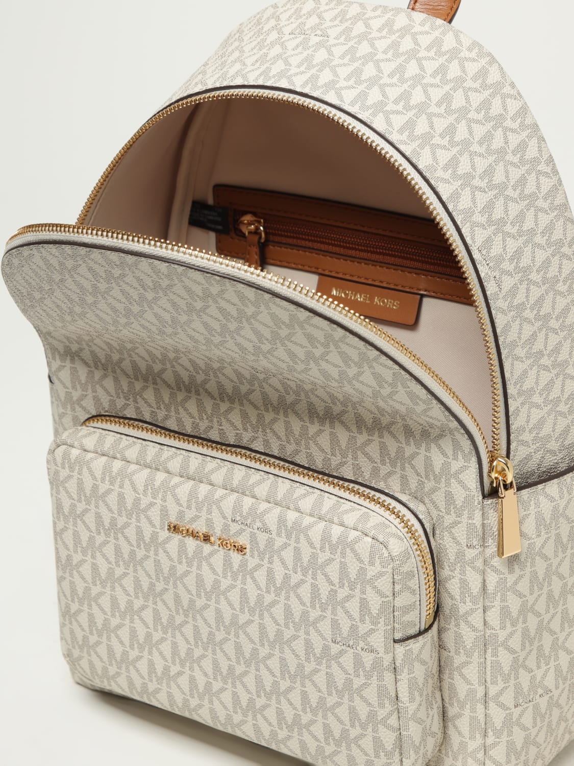 MICHAEL KORS ZAINO: Zaino Tanner Medium MK Michael Kors in cotone spalmato, Avorio - Img 4