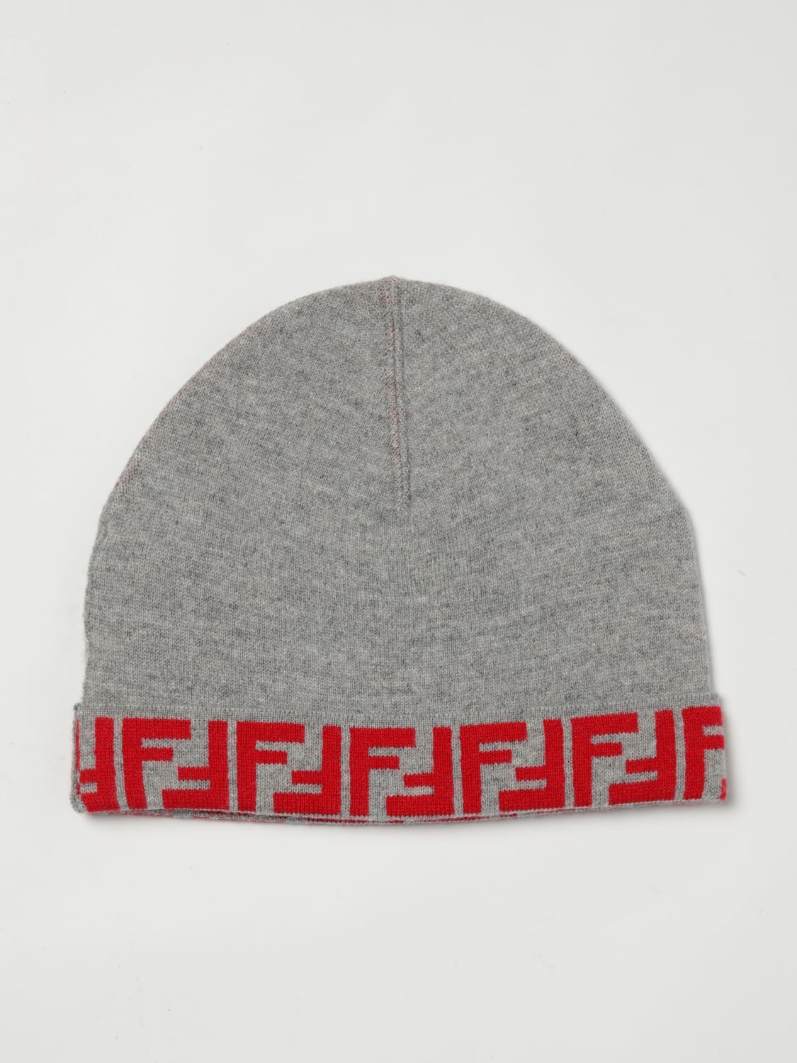 FENDI CAPPELLO: Cappello FF Fendi in lana con monogram jacquard , Grigio - Img 1