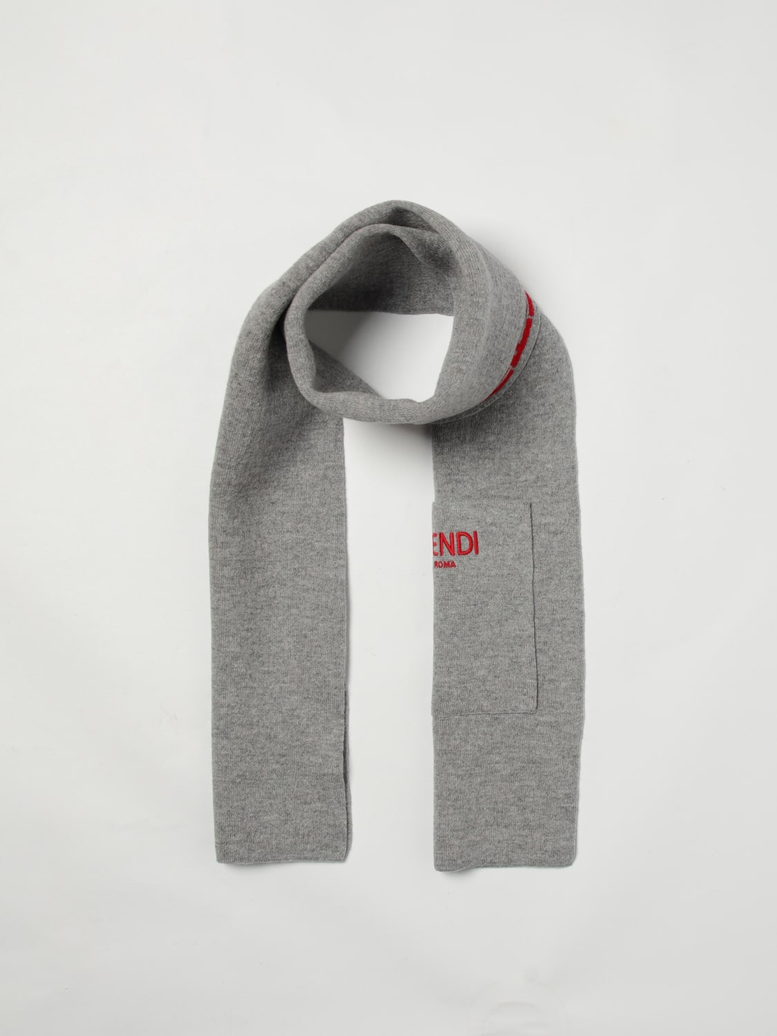 FENDI SCIARPA: Sciarpa FF Fendi in lana , Grigio - Img 2