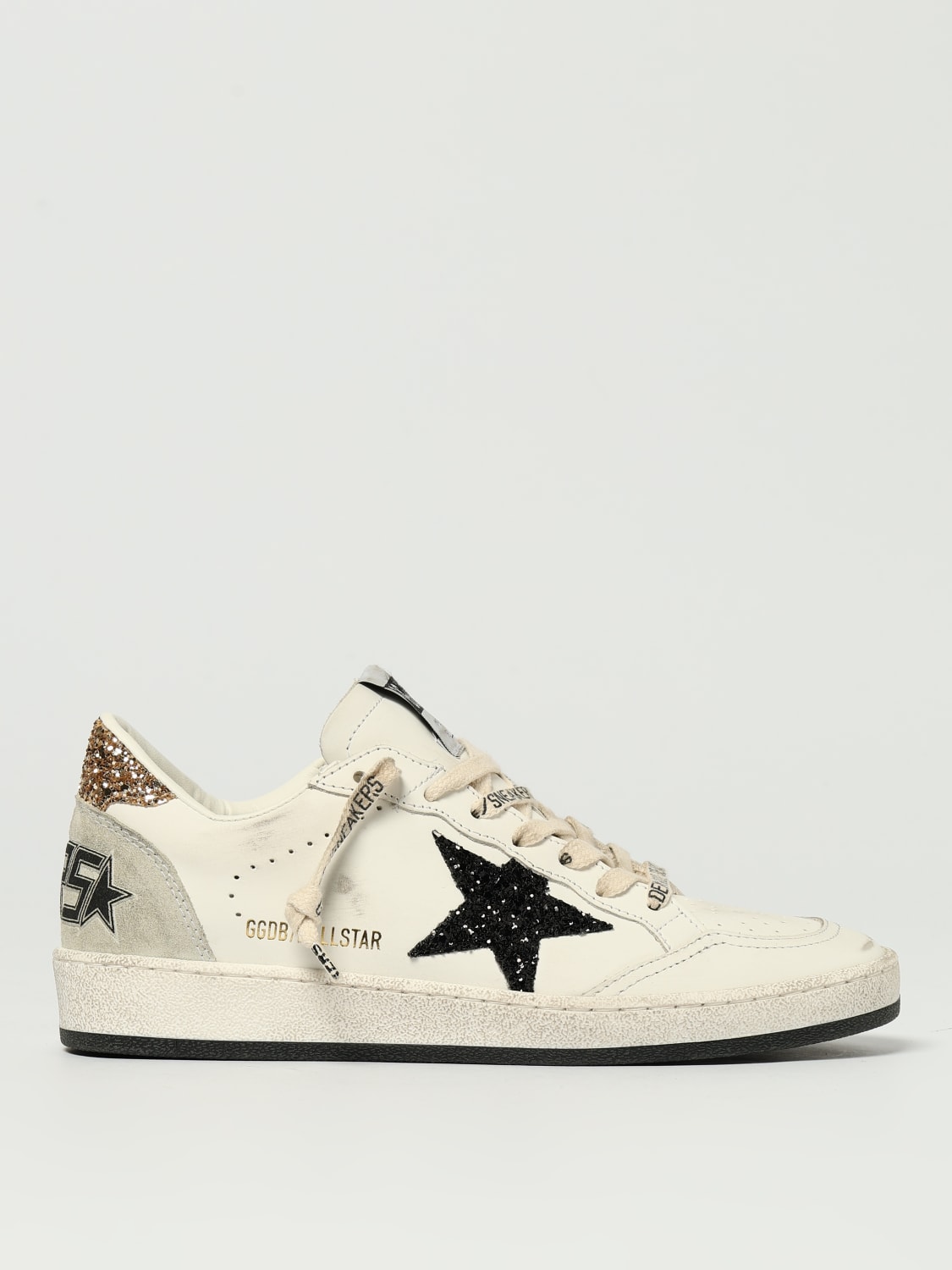 GOLDEN GOOSE SNEAKERS: Sneakers Ballstar Golden Goose in pelle e glitter used , Bianco - Img 1