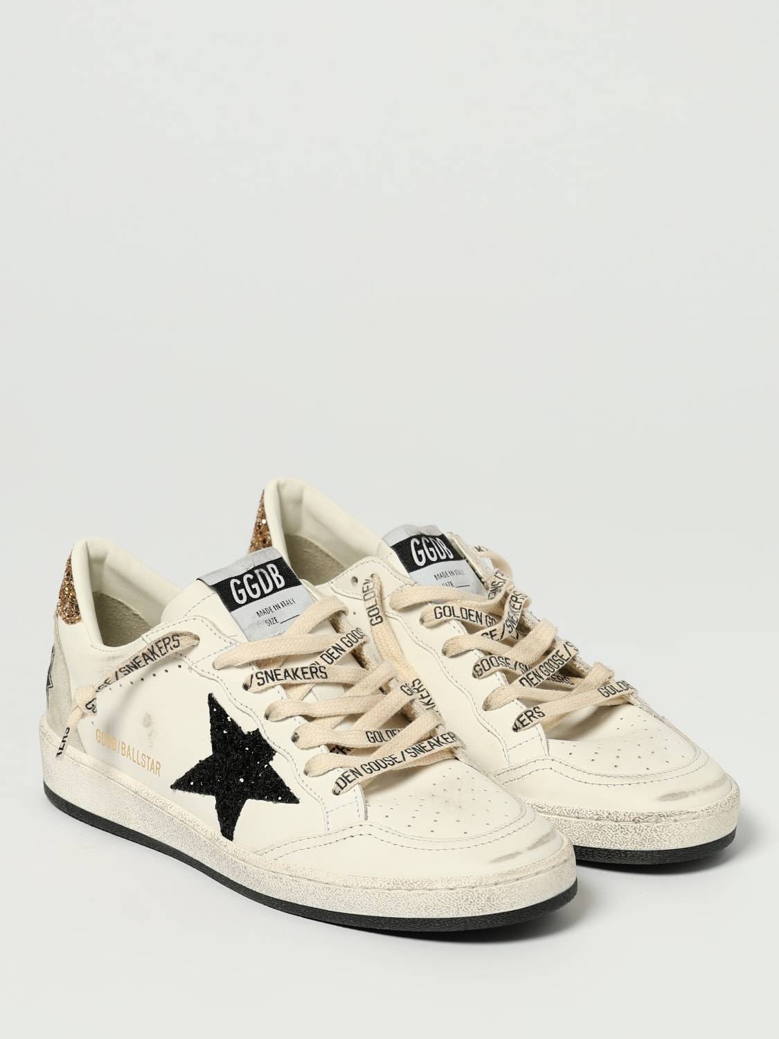 GOLDEN GOOSE SNEAKERS: Sneakers Ballstar Golden Goose in pelle e glitter used , Bianco - Img 2