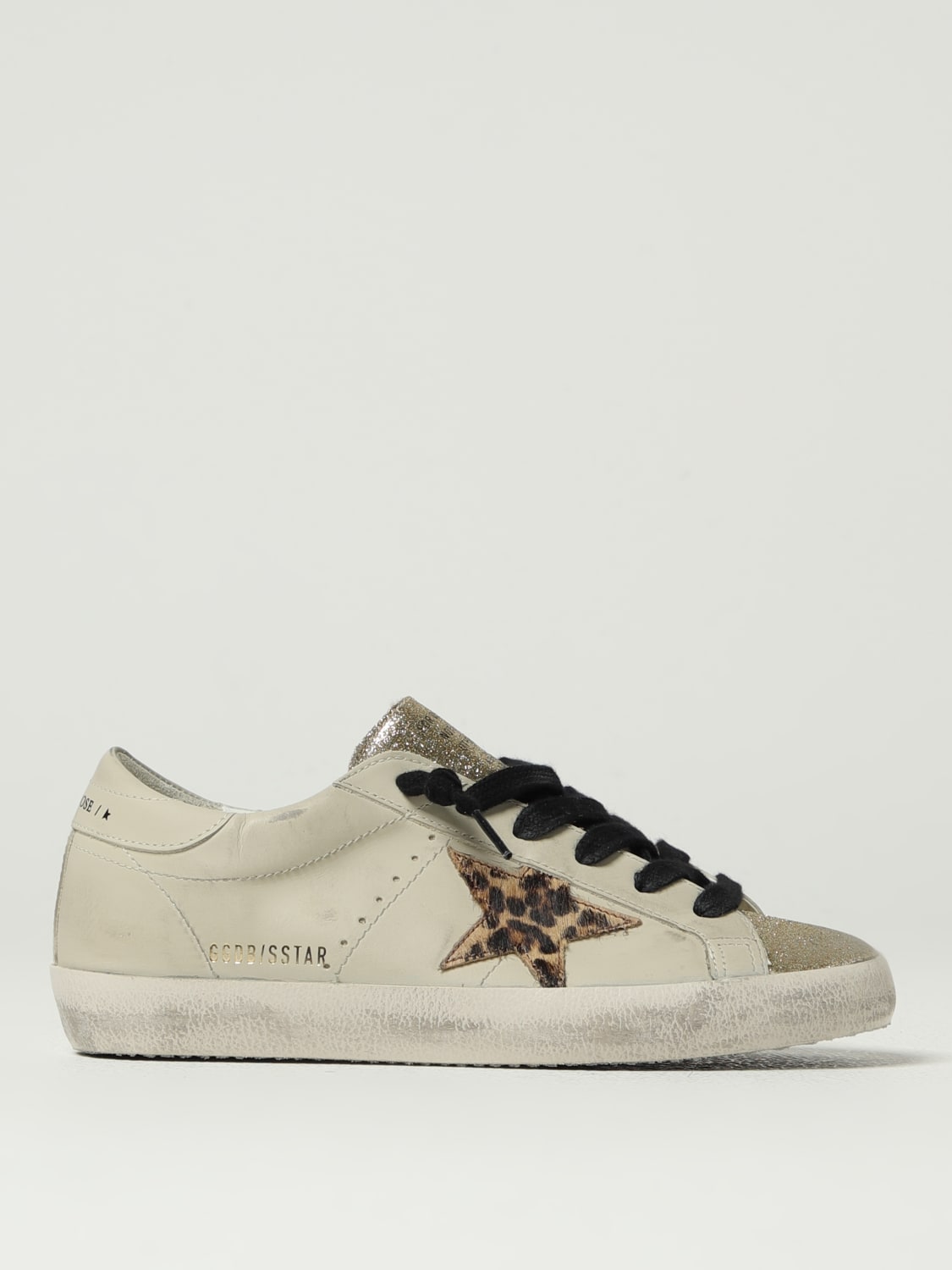 GOLDEN GOOSE SNEAKERS: Sneakers Super-Star Golden Goose in pelle used e cavallino animalier , Beige - Img 1