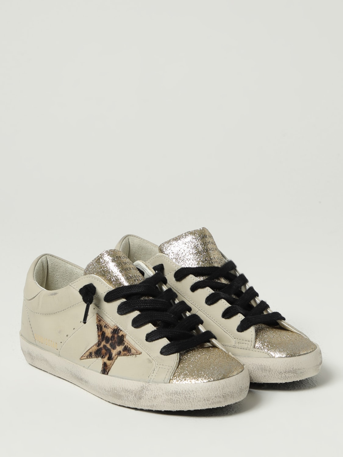 GOLDEN GOOSE SNEAKERS: Sneakers Super-Star Golden Goose in pelle used e cavallino animalier , Beige - Img 2