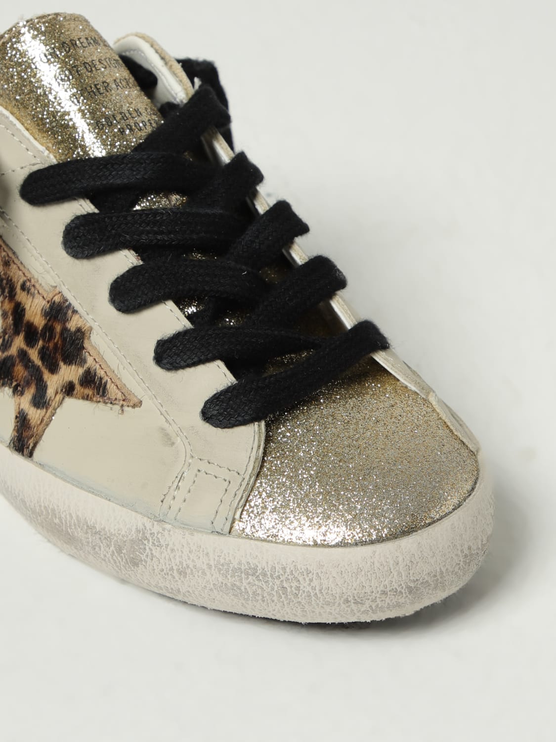 GOLDEN GOOSE SNEAKERS: Sneakers Super-Star Golden Goose in pelle used e cavallino animalier , Beige - Img 4