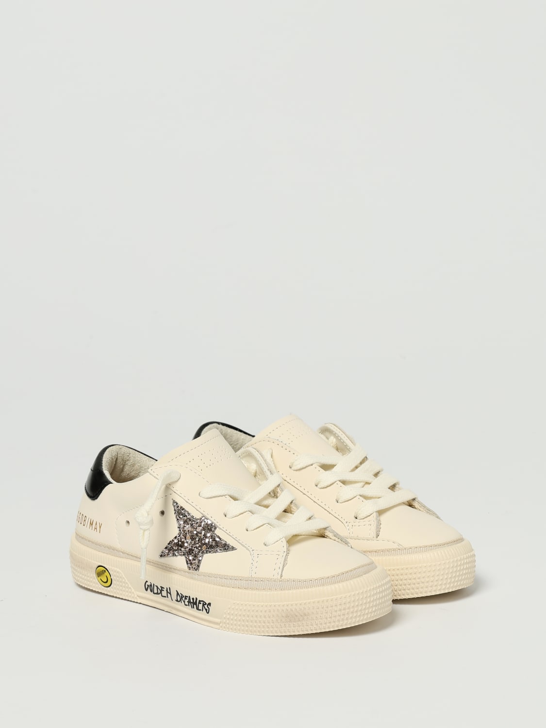 GOLDEN GOOSE SNEAKERS: Sneakers May Golden Goose in pelle e glitter , Bianco - Img 2