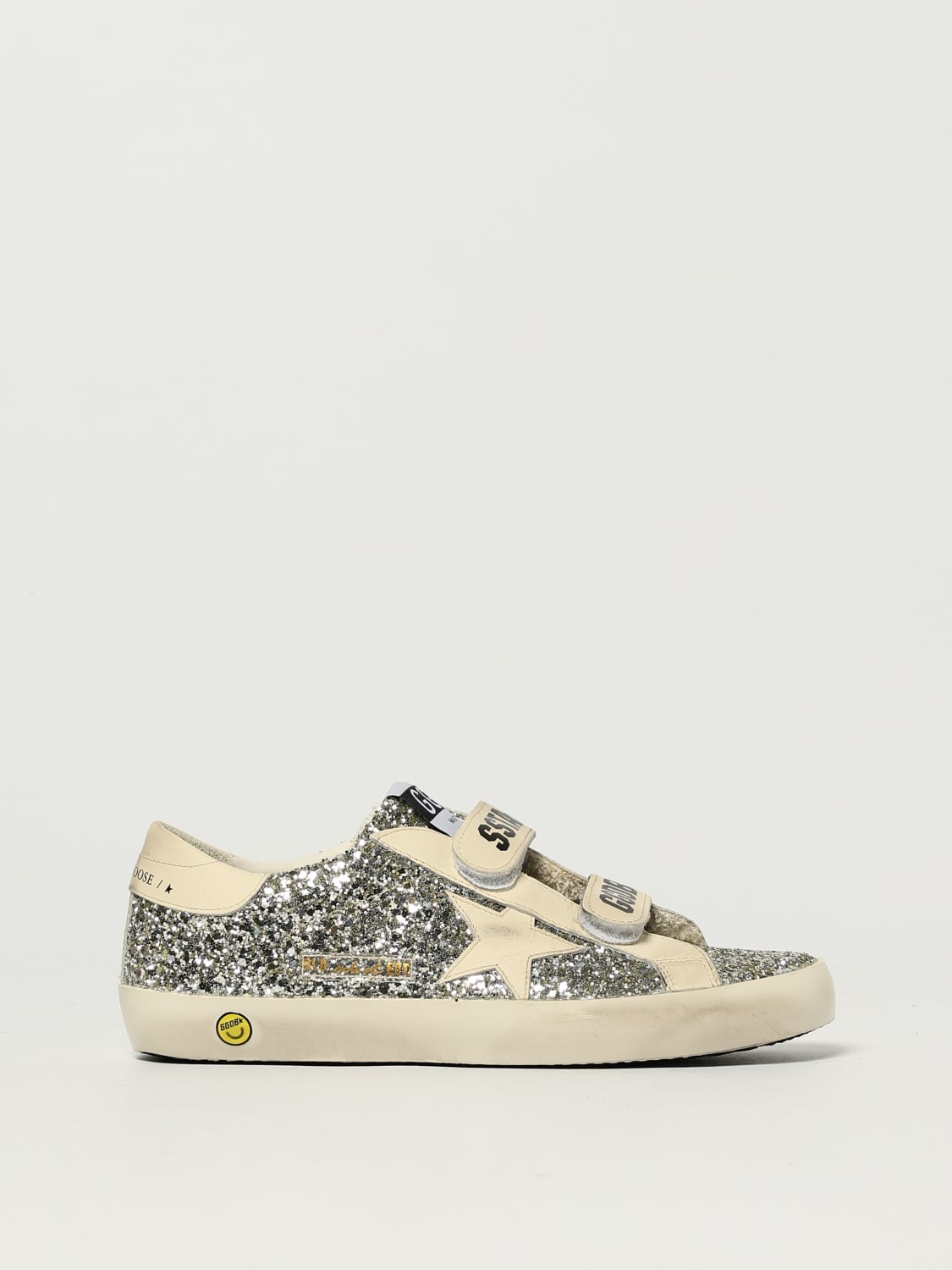 GOLDEN GOOSE SNEAKERS: Sneakers Old School Golden Goose in pelle e glitter used , Argento - Img 1