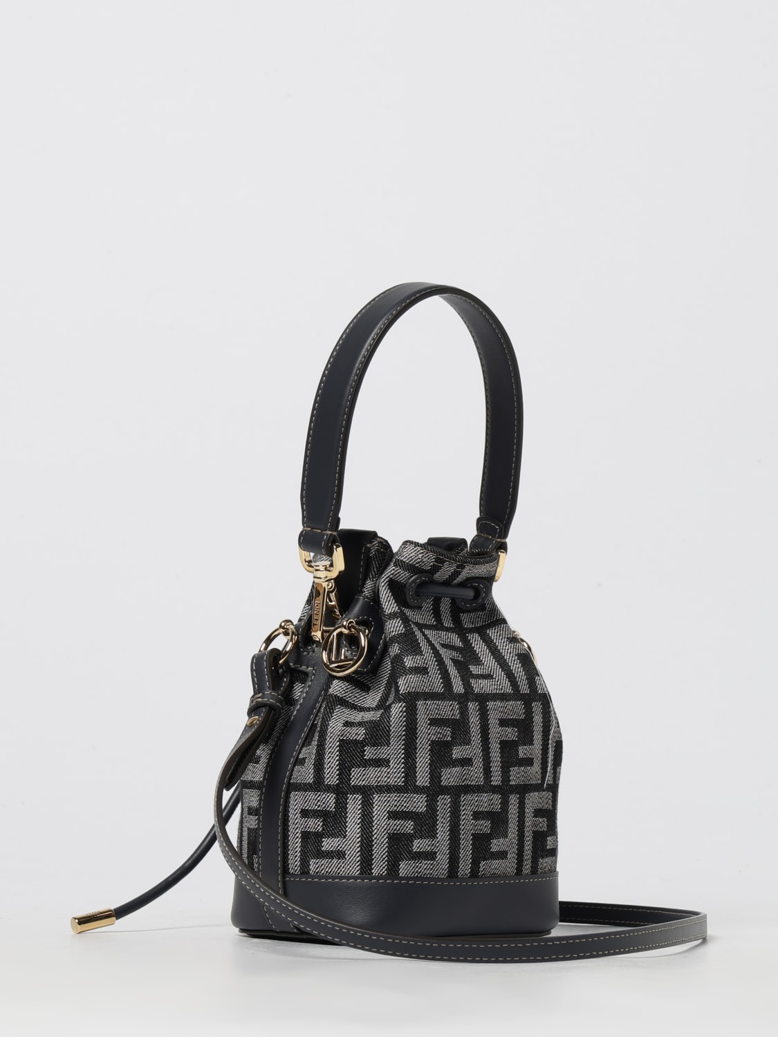 FENDI BORSA MINI: Borsa Mini Mon Tresor Fendi in denim jacquard e pelle , Nero - Img 3