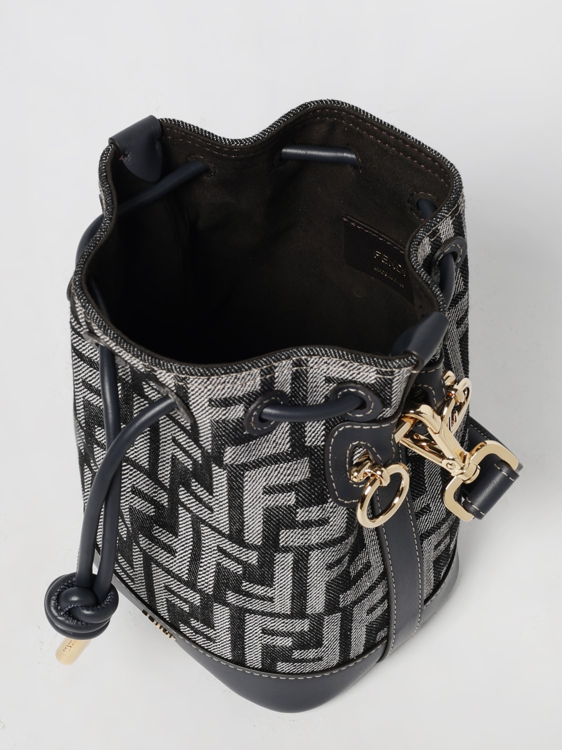 FENDI BORSA MINI: Borsa Mini Mon Tresor Fendi in denim jacquard e pelle , Nero - Img 5
