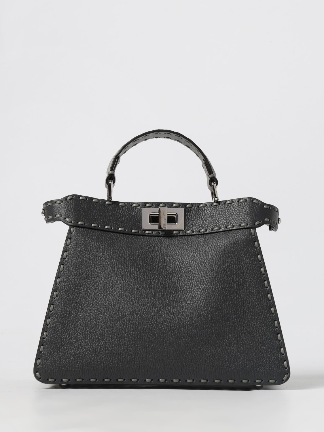 FENDI BORSA A MANO: Borsa Peekaboo ISeeU Small Fendi in Cuoio Romano Selleria , Antracite - Img 1