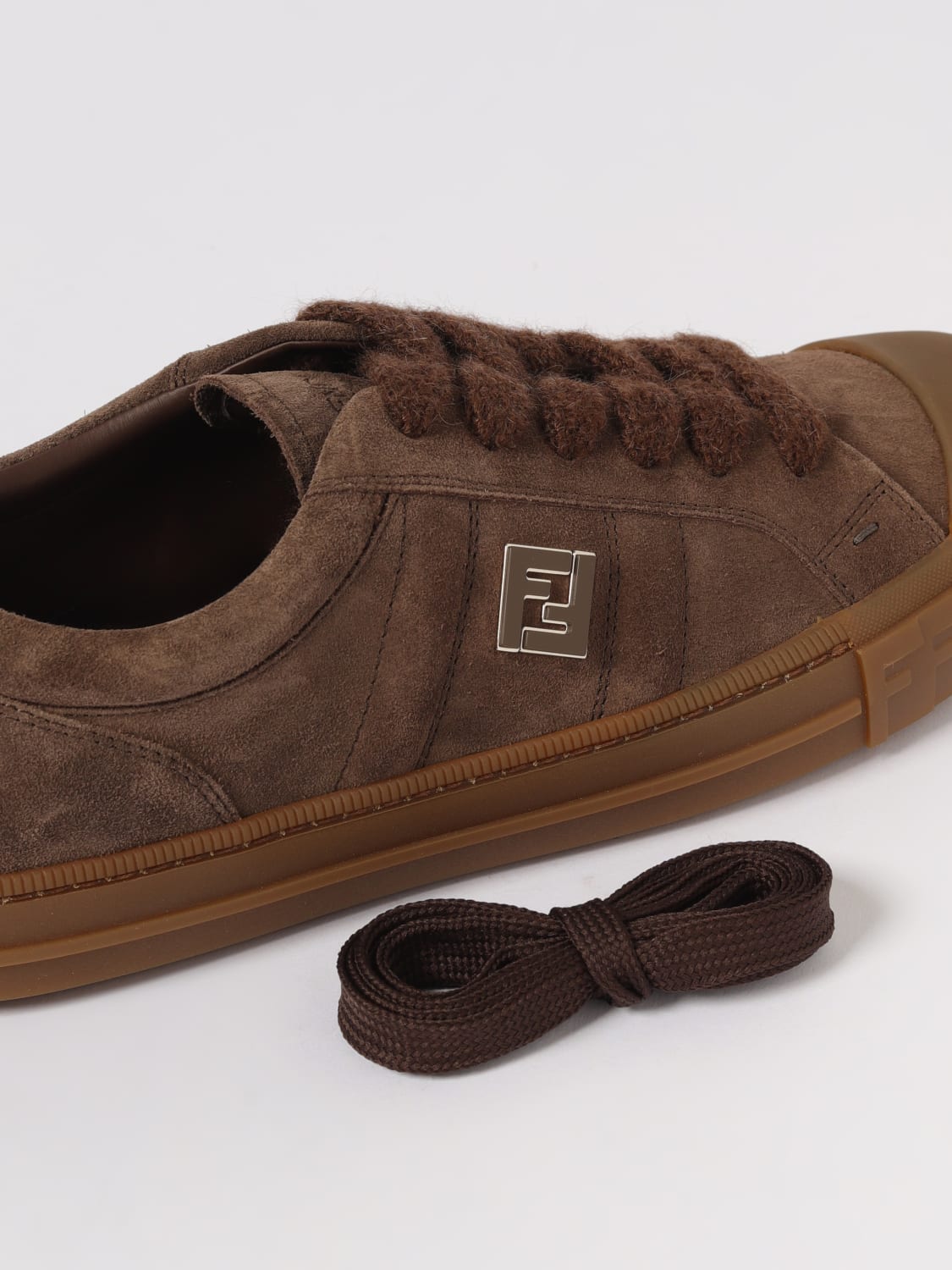 FENDI SNEAKERS: Sneakers Domino Fendi in camoscio , Mogano - Img 4