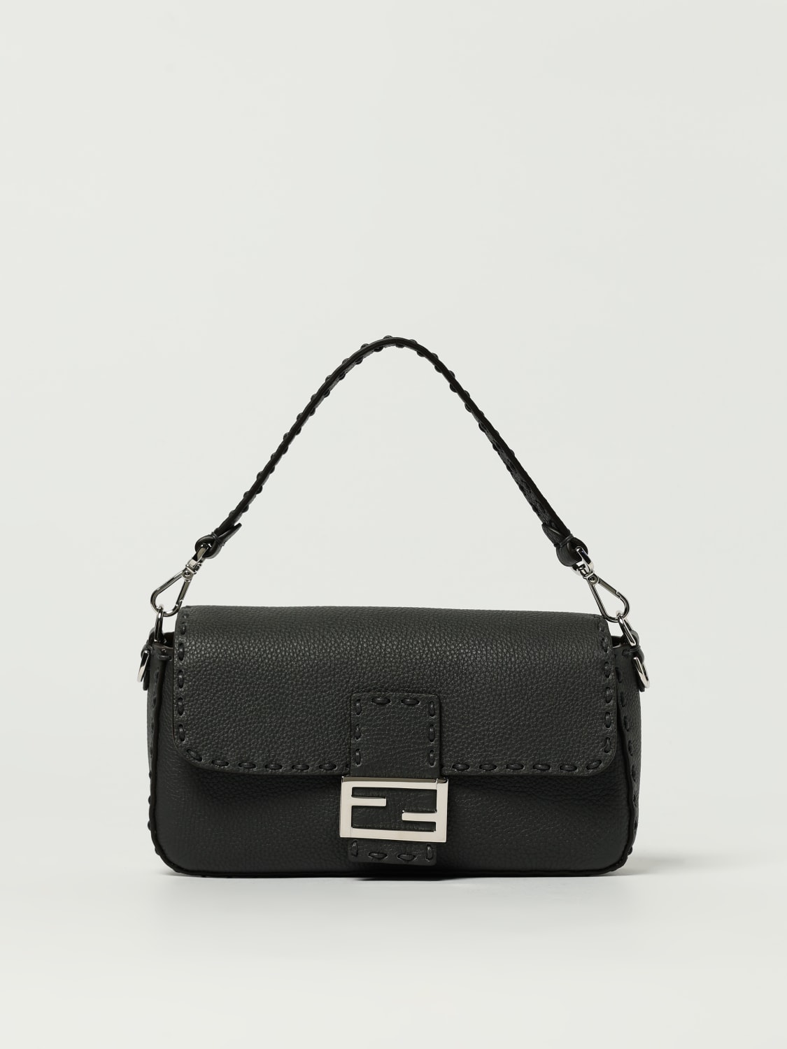 FENDI BORSA A TRACOLLA: Borsa Baguette Regular Fendi in pelle martellata , Antracite - Img 1