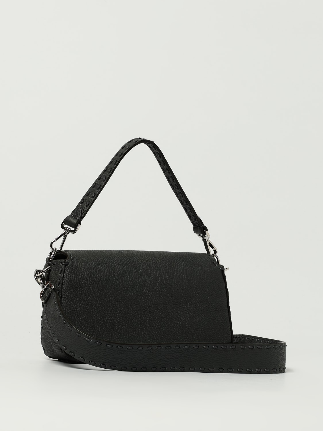 FENDI BORSA A TRACOLLA: Borsa Baguette Regular Fendi in pelle martellata , Antracite - Img 3