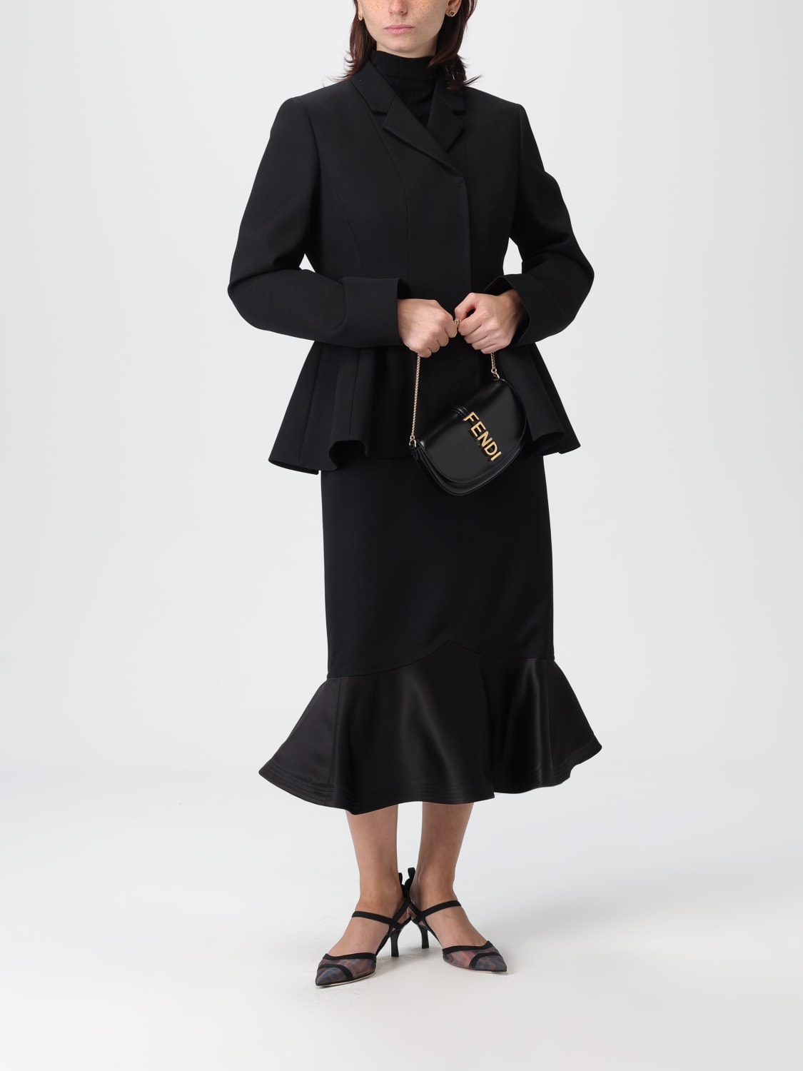 FENDI GONNA: Gonna in lana vergine con balza Fendi, Nero - Img 2