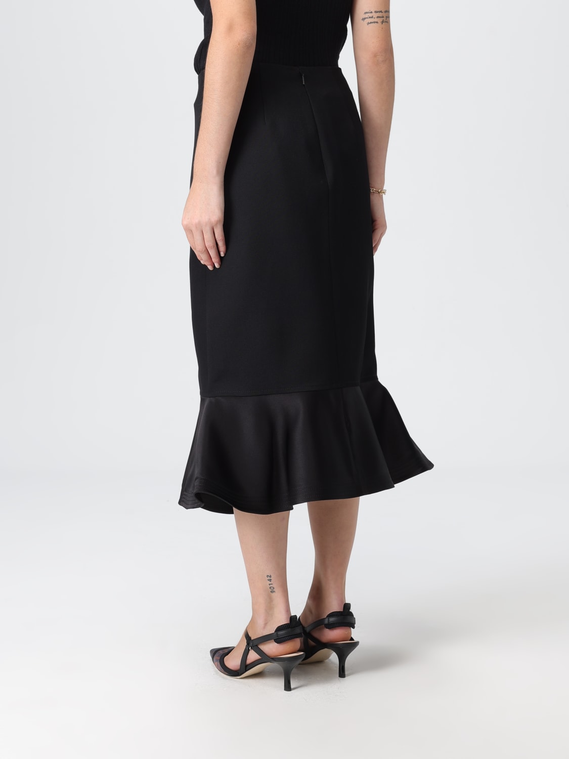 FENDI GONNA: Gonna in lana vergine con balza Fendi, Nero - Img 3