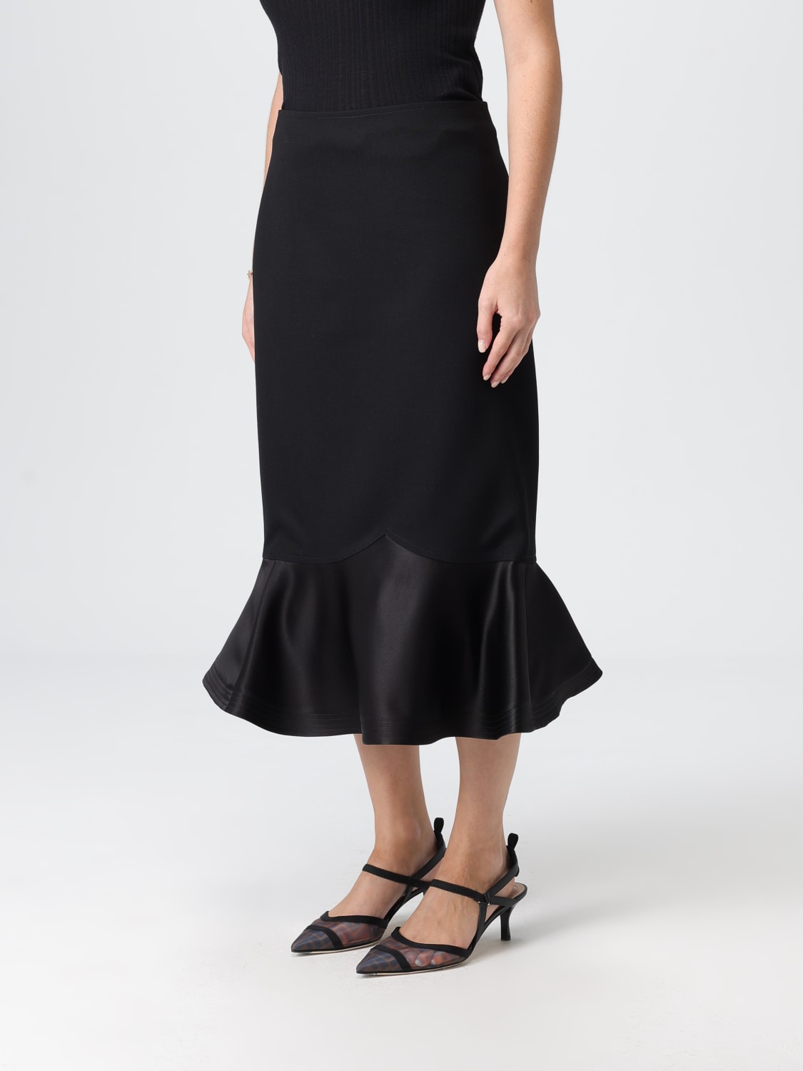 FENDI GONNA: Gonna in lana vergine con balza Fendi, Nero - Img 4