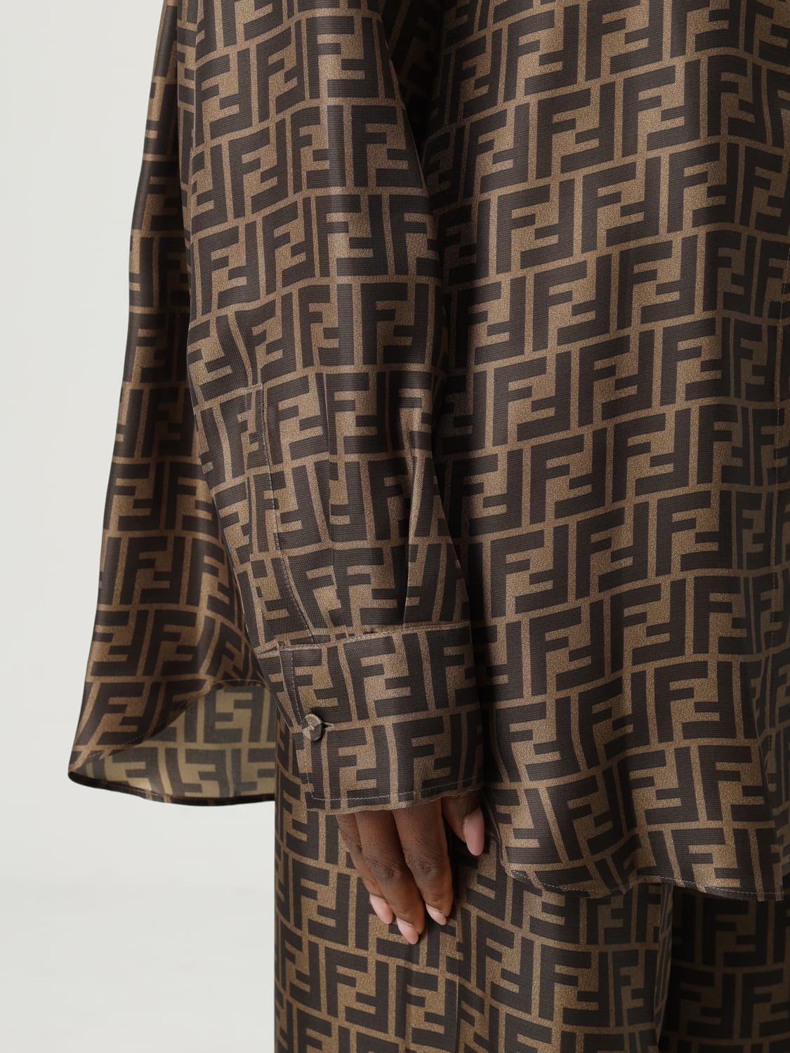 FENDI CAMICIA: Camicia Fendi in seta con stampa monogram , Tabacco - Img 5