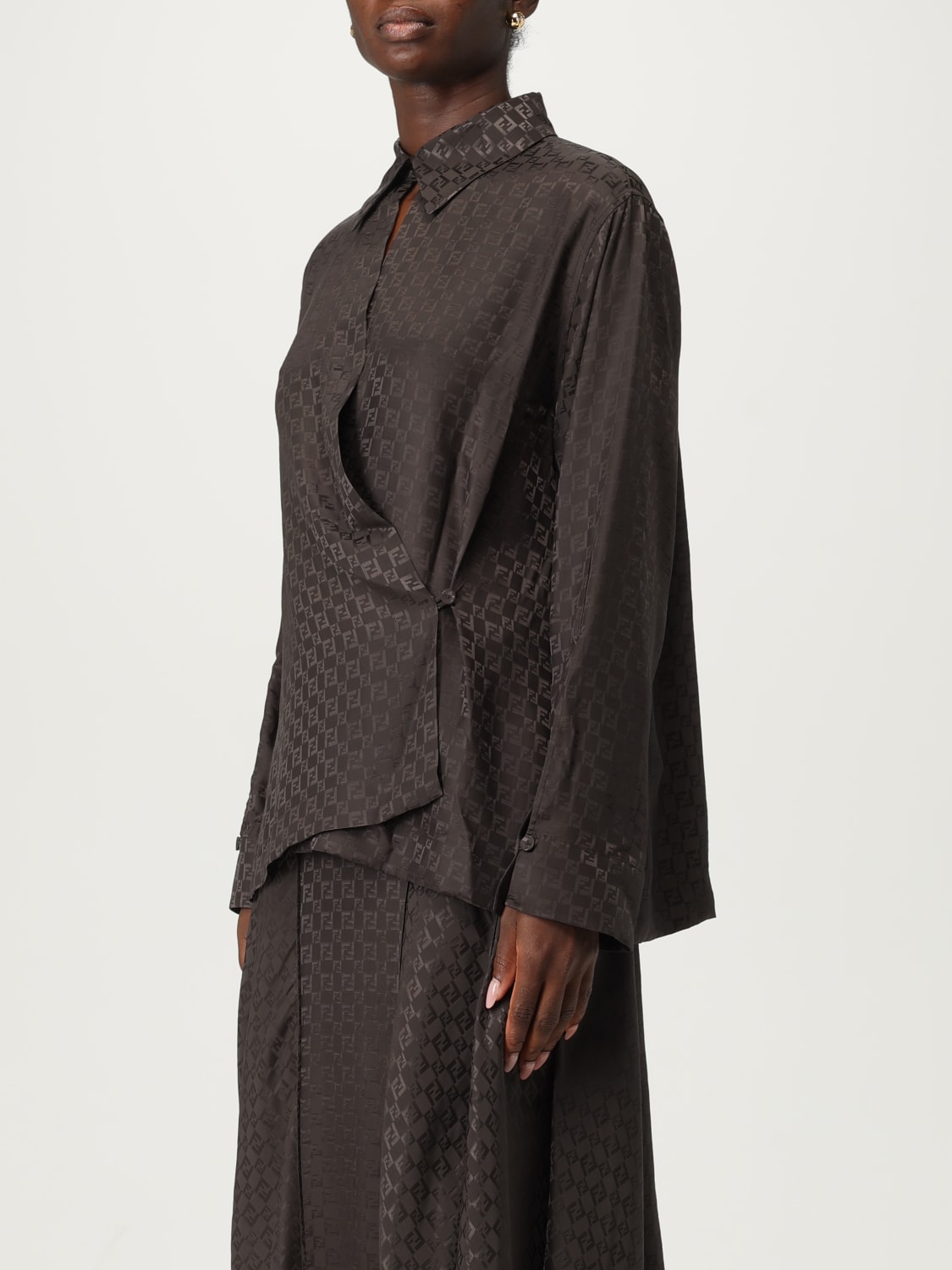 FENDI CAMISA: Camisa mujer Fendi, Marrón - Img 4