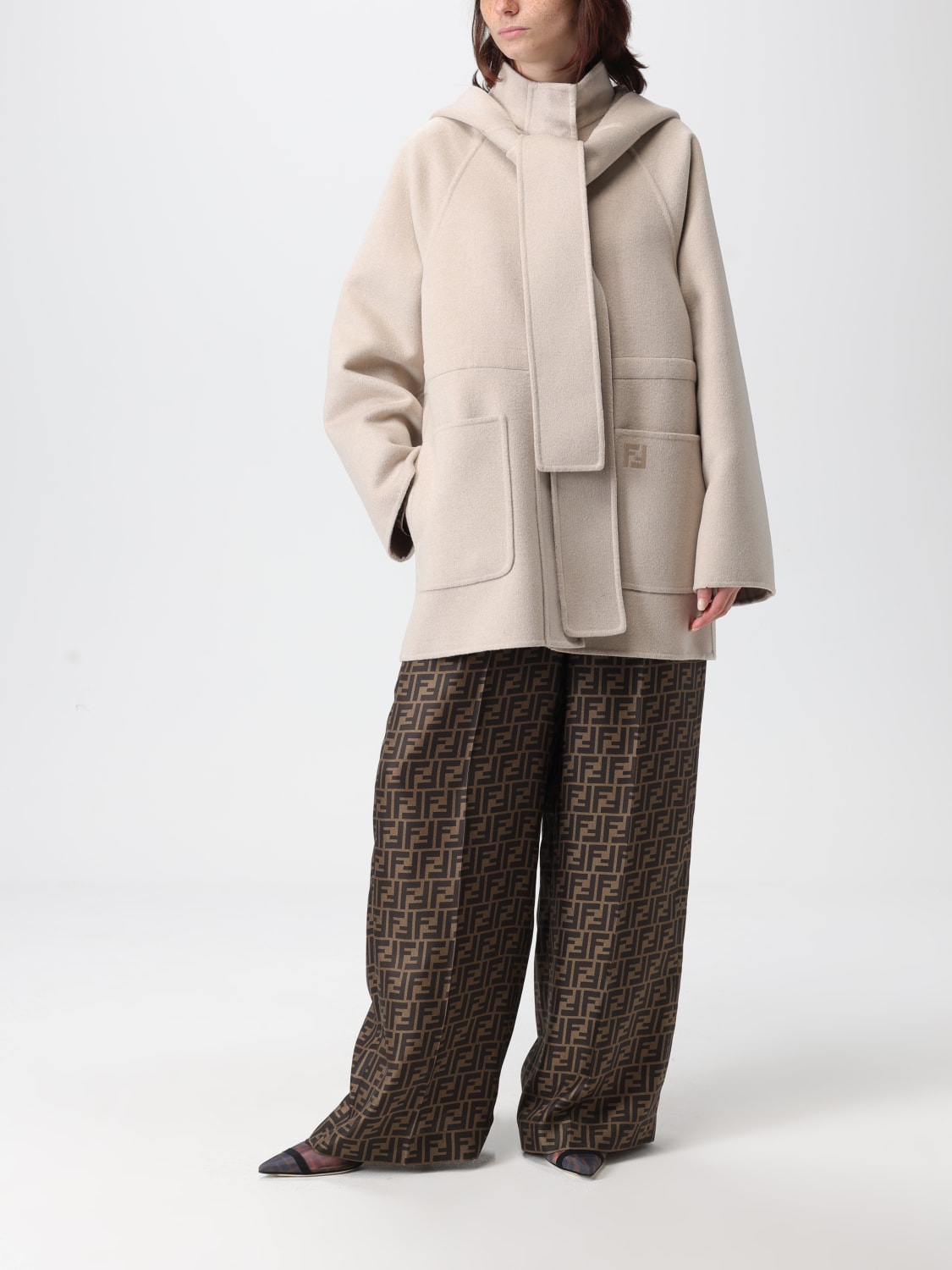 FENDI COAT: Coat woman Fendi, Grey - Img 2