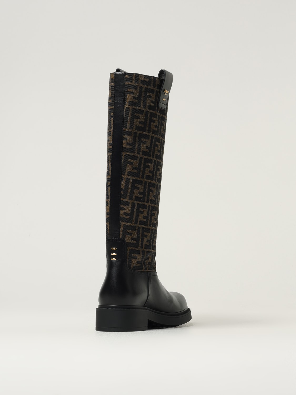 FENDI STIVALI: Stivale Filo Fendi in pelle e misto cotone jacquard , Nero - Img 3