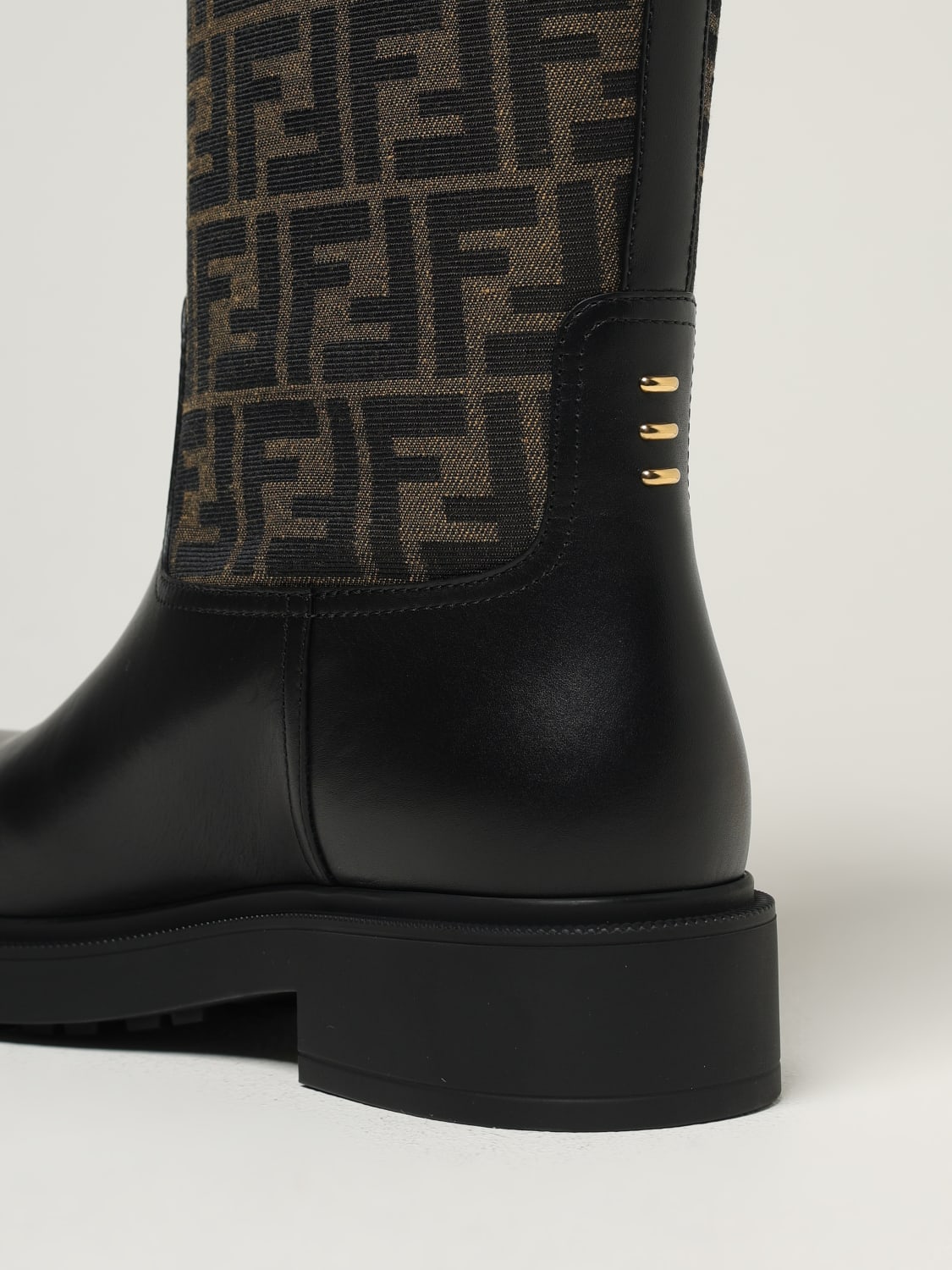 FENDI STIVALI: Stivale Filo Fendi in pelle e misto cotone jacquard , Nero - Img 4