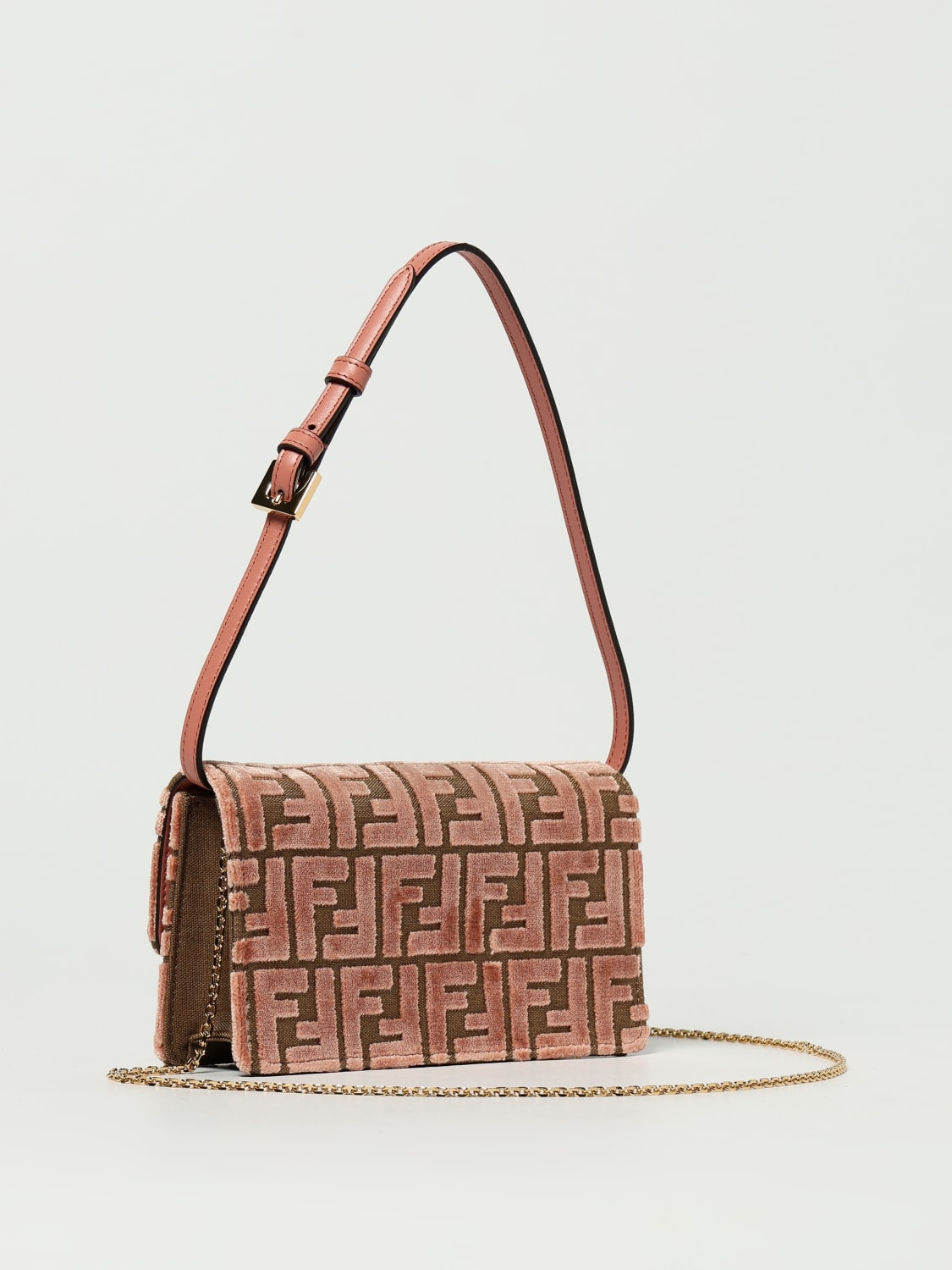FENDI PORTAFOGLIO: Wallet On Chain Baguette Fendi in cotone e ciniglia , Rosa - Img 3