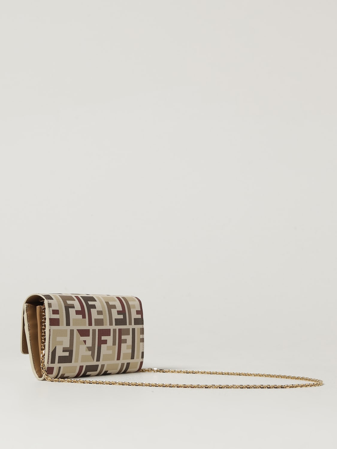 FENDI BORSA MINI: Continental With Chain Fendi in cotone spalmato con FF multicolor, Beige - Img 3