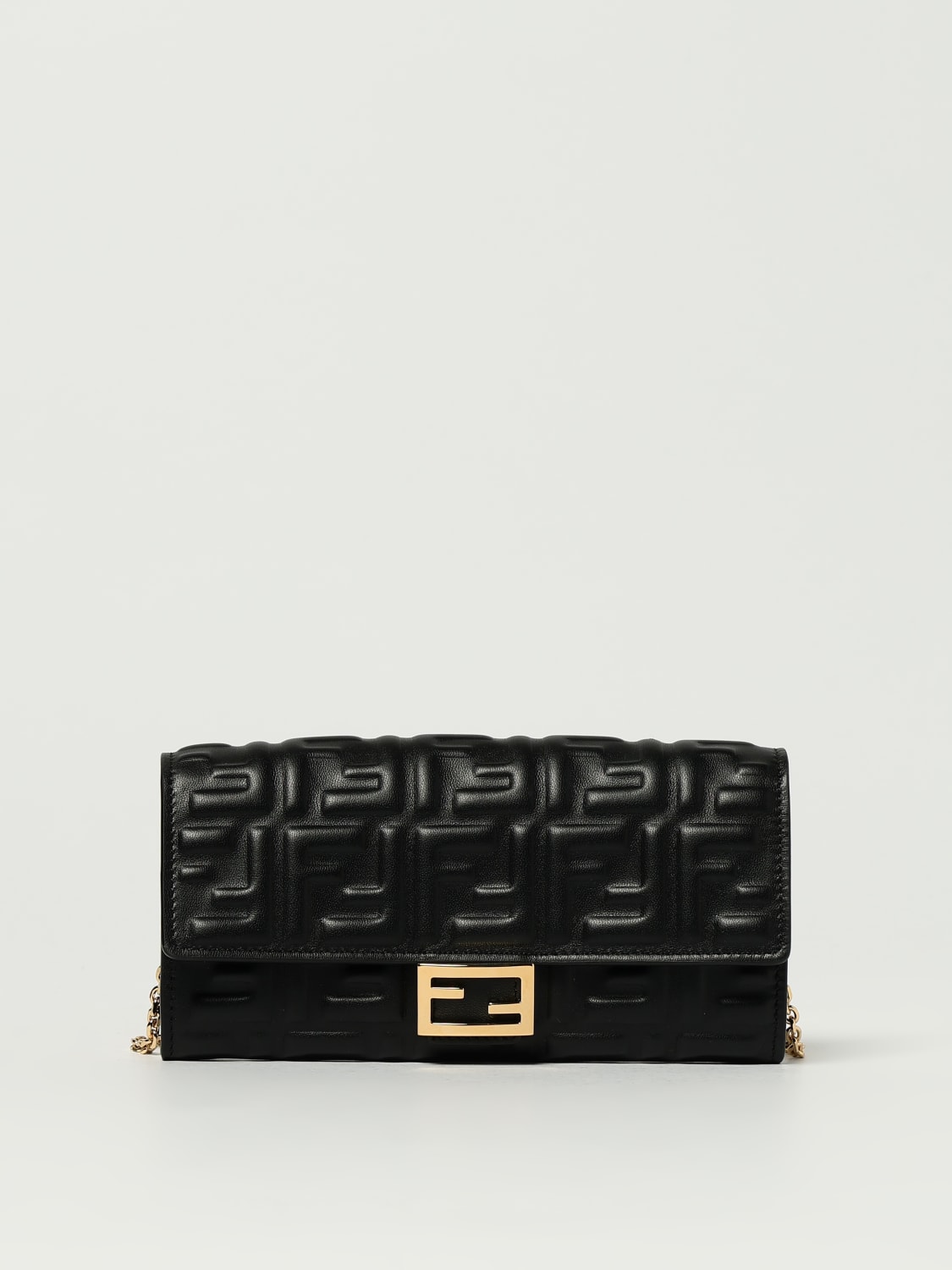 FENDI PORTAFOGLIO: Portafoglio Baguette Fendi in nappa con monogram FF embossed, Nero - Img 1