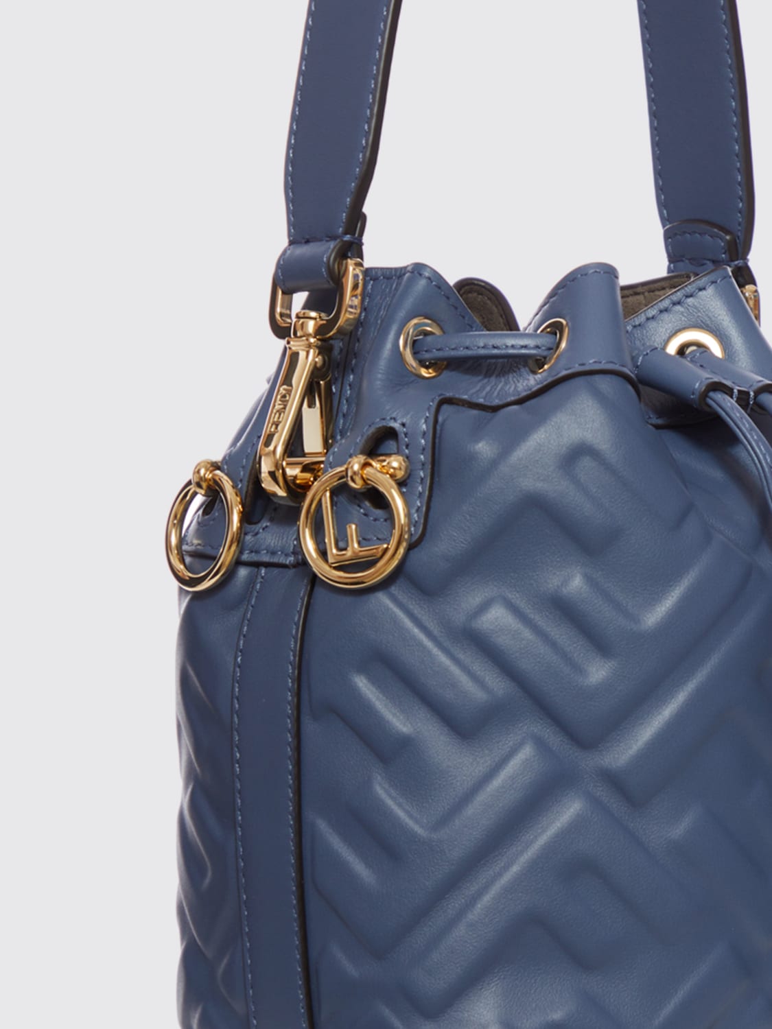 FENDI BORSA A MANO: Borsa Mon Tresor Fendi in pelle con monogram FF embossed , Blue - Img 3