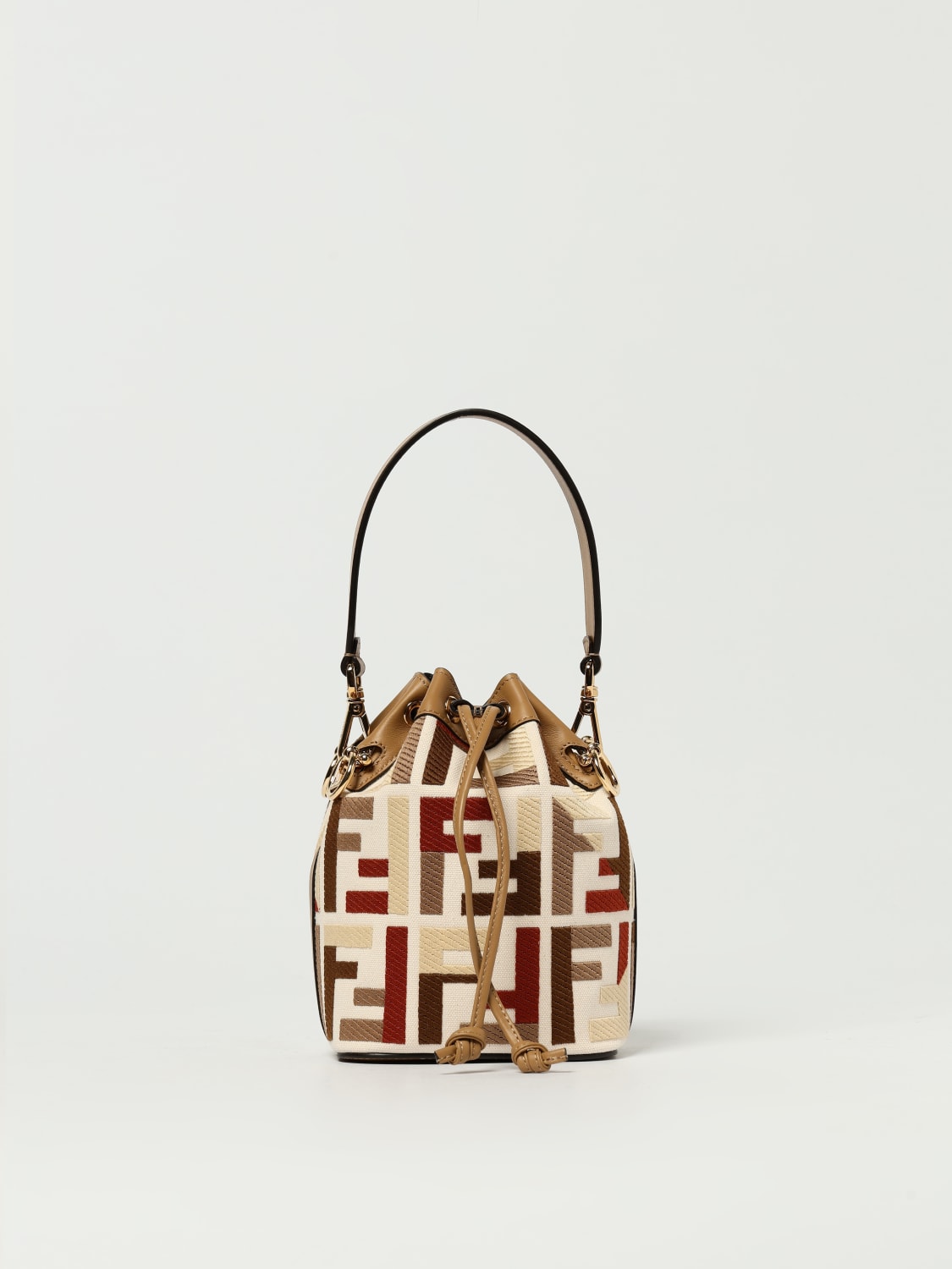 FENDI BORSA MINI: Borsa Mini Mon Tresor Fendi in canvas con ricamo FF multicolor, Beige - Img 1