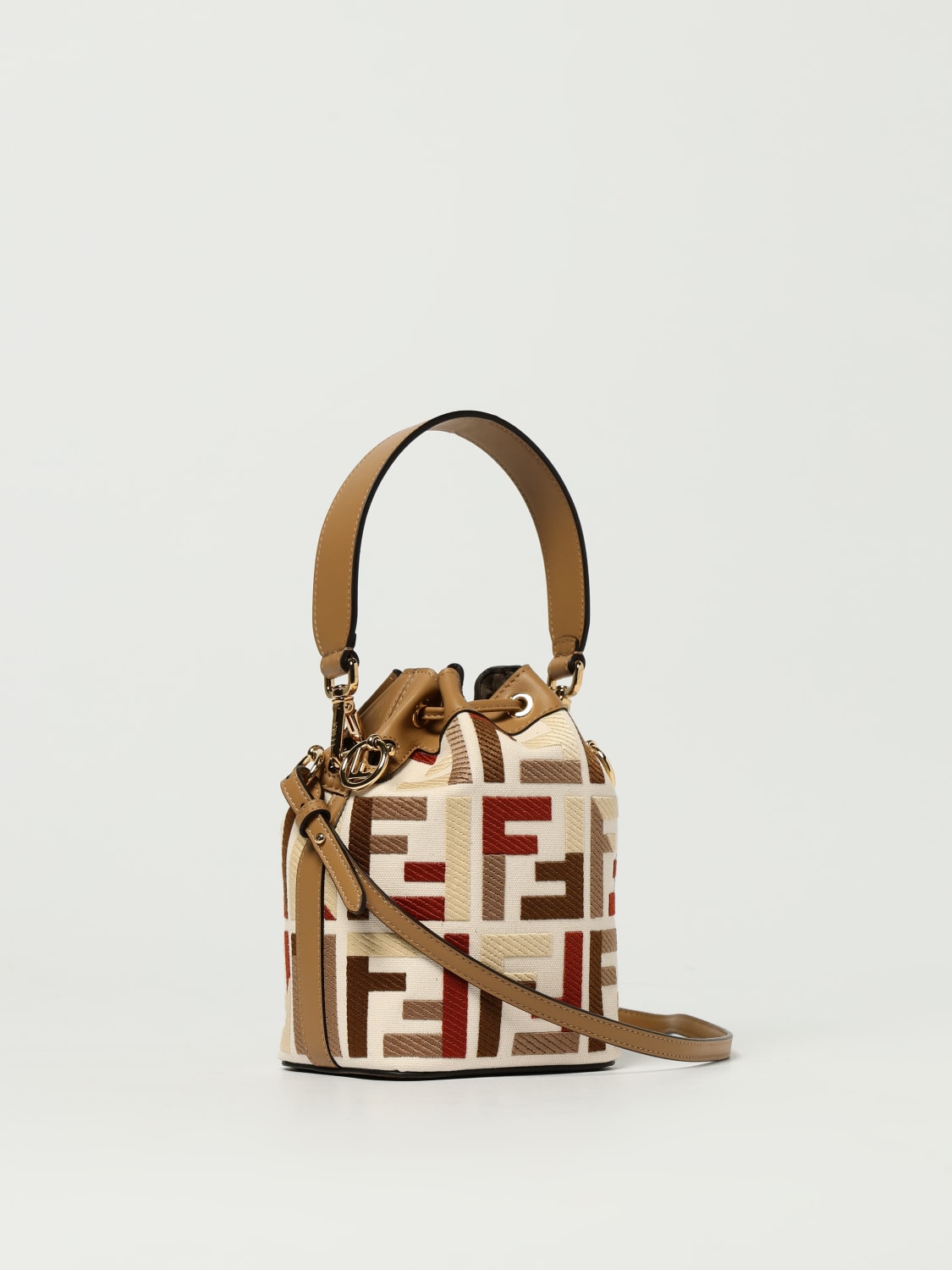 FENDI BORSA MINI: Borsa Mini Mon Tresor Fendi in canvas con ricamo FF multicolor, Beige - Img 3