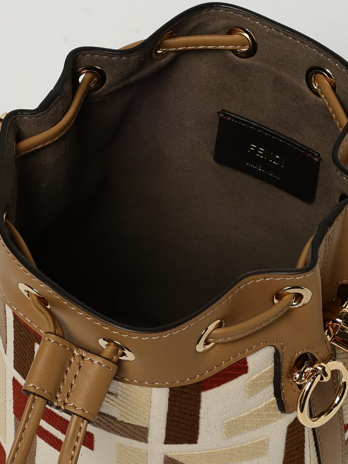 FENDI BORSA MINI: Borsa Mini Mon Tresor Fendi in canvas con ricamo FF multicolor, Beige - Img 5