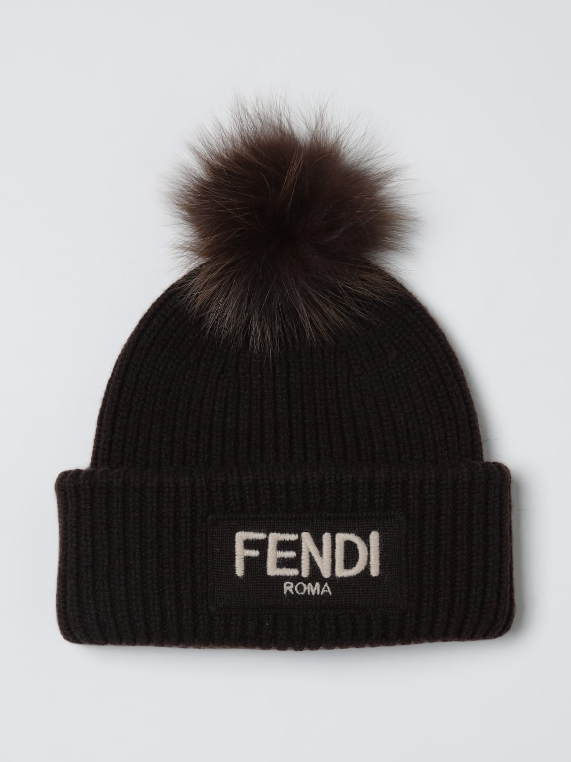 FENDI CAPPELLO: Cappello Fendi in lana a coste con pompon , Moro - Img 1