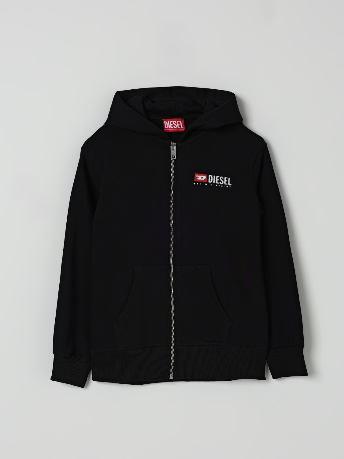 DIESEL MAGLIA: Felpa con cappuccio e zip Diesel in cotone, Nero - Img 1